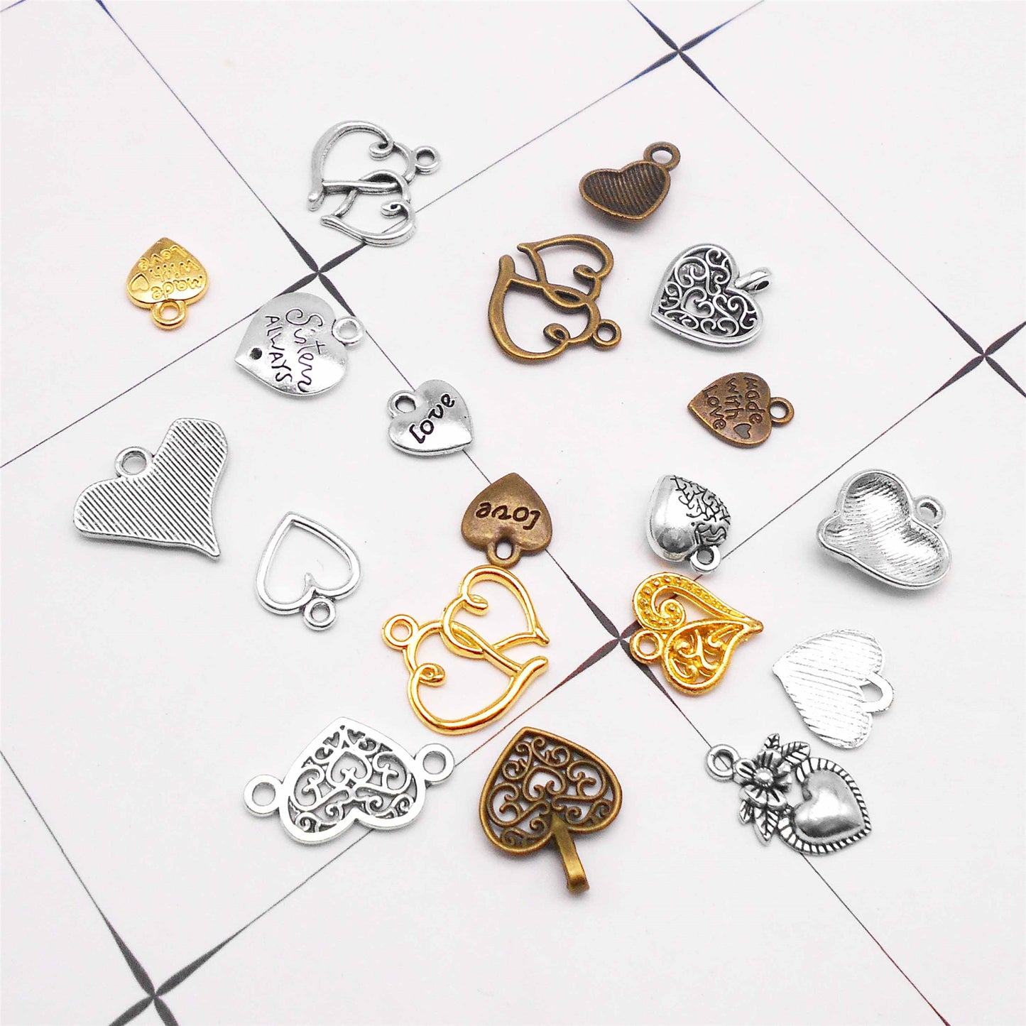 19Pcs Valentine Love Heart Pendant Charms Alloy for Jewelry Making Findings Necklace Bracelet Earring Decoration Crafts Supplies Key Chain Dangle Accessories