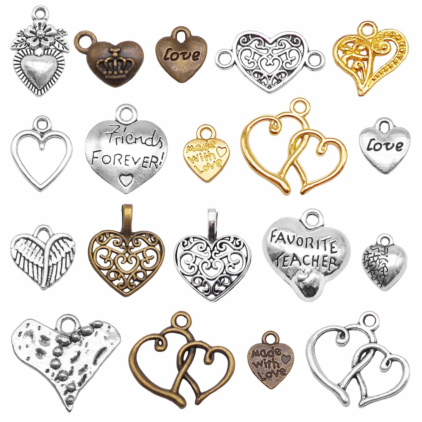 19Pcs Valentine Love Heart Pendant Charms Alloy for Jewelry Making Findings Necklace Bracelet Earring Decoration Crafts Supplies Key Chain Dangle Accessories