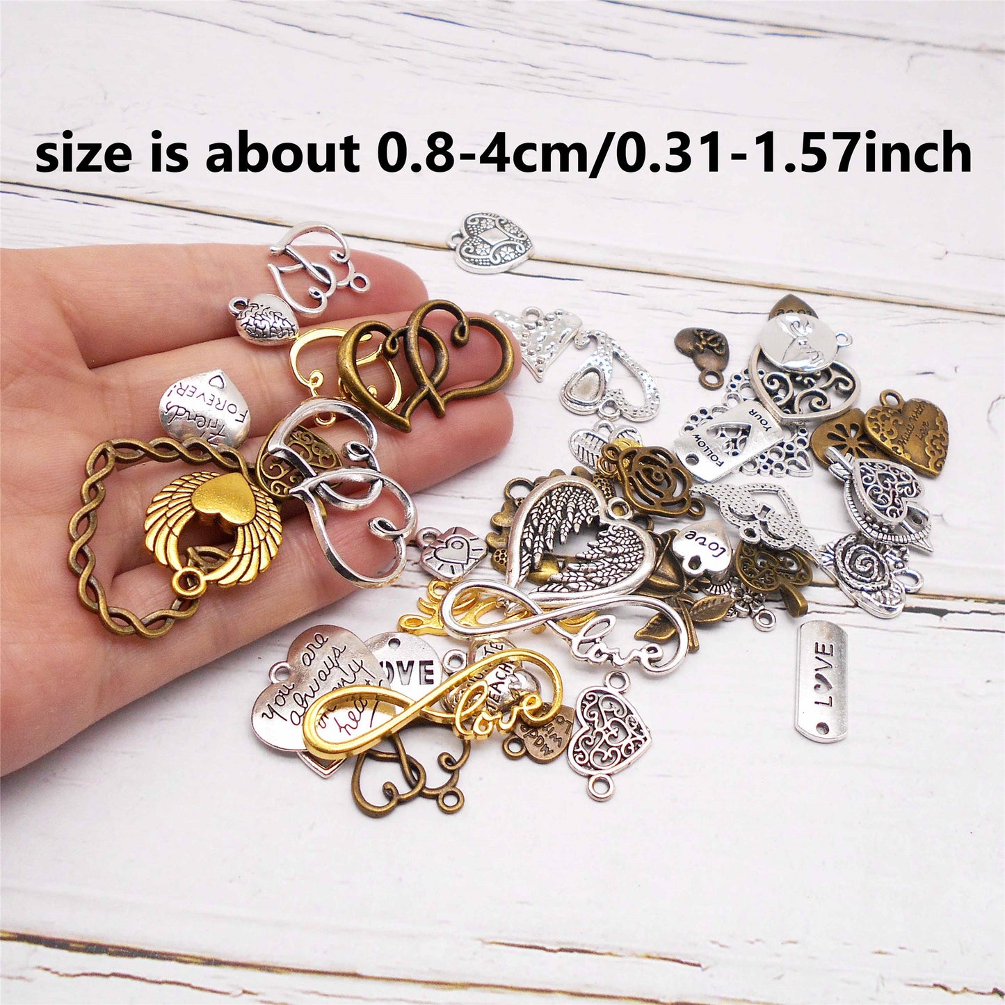 44Pcs Alloy Heart Charms Valentine Theme Love Heart Pendants for Jewelry Accessories DIY Crafts Decor Keychain Decoration Hair Making