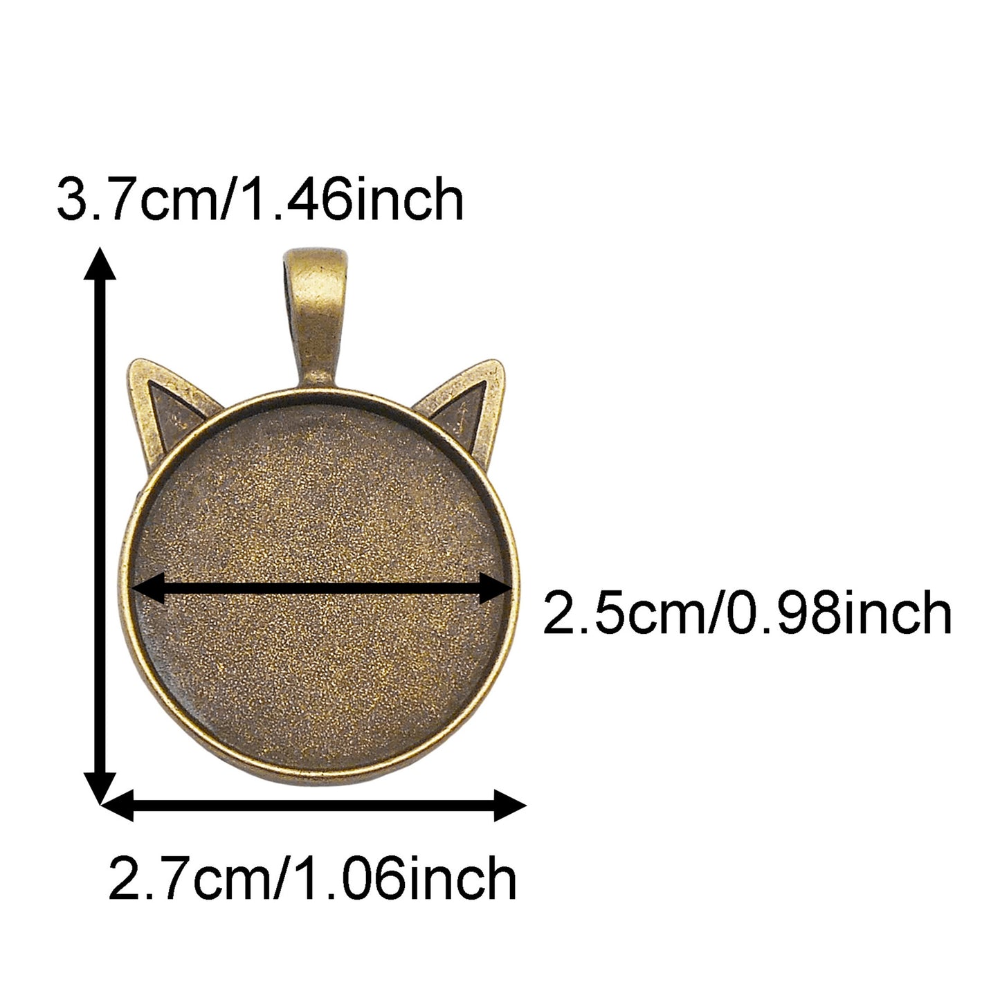 5PCS 37*27mm Alloy Blank Base Gems Cabochons Setting Tray Inner 25mm Round Bezel Pendants Cat Head Charms for DIY Jewelry Making