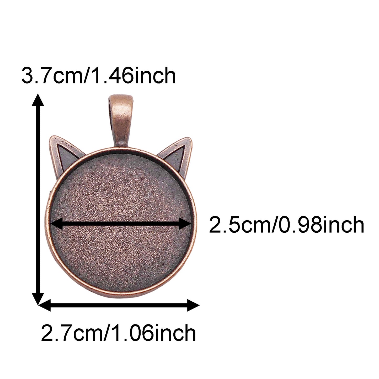 5PCS 37*27mm Alloy Blank Base Gems Cabochons Setting Tray Inner 25mm Round Bezel Pendants Cat Head Charms for DIY Jewelry Making