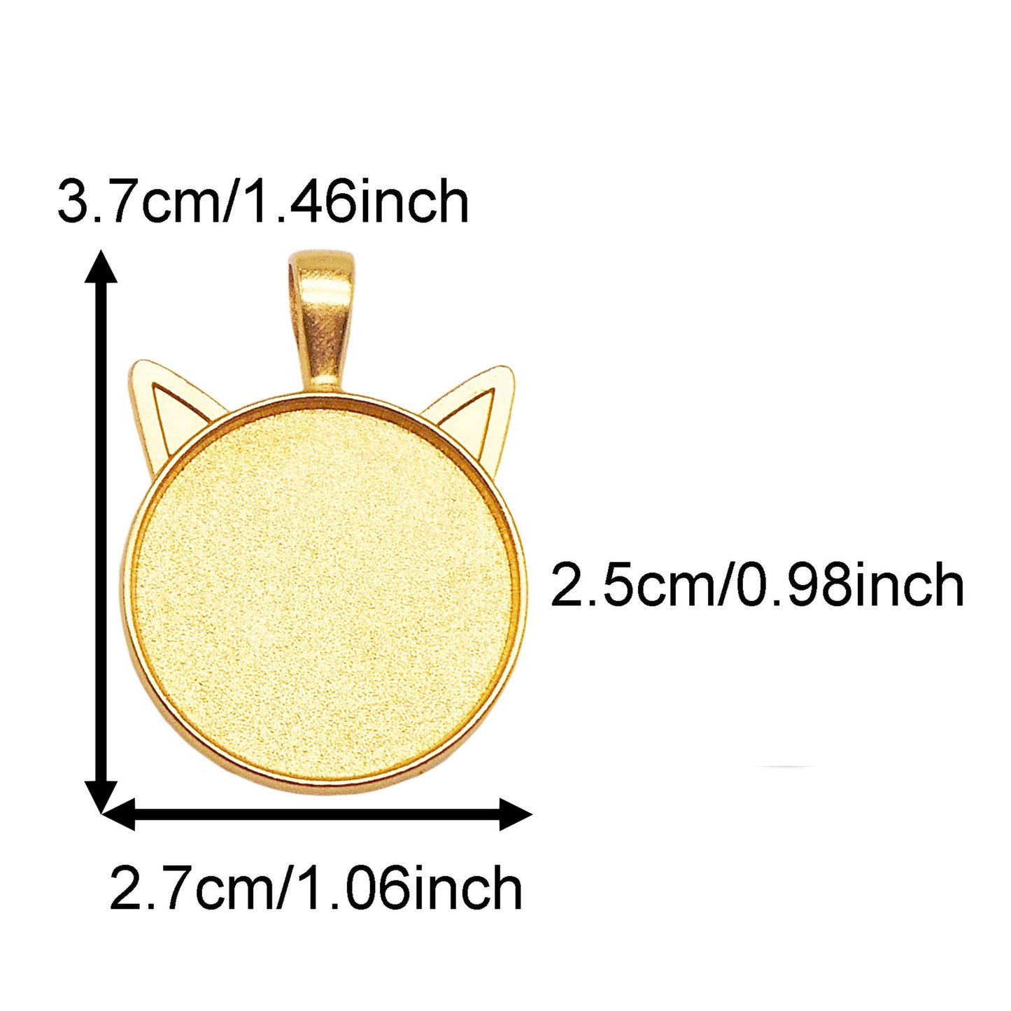 5PCS 37*27mm Alloy Blank Base Gems Cabochons Setting Tray Inner 25mm Round Bezel Pendants Cat Head Charms for DIY Jewelry Making