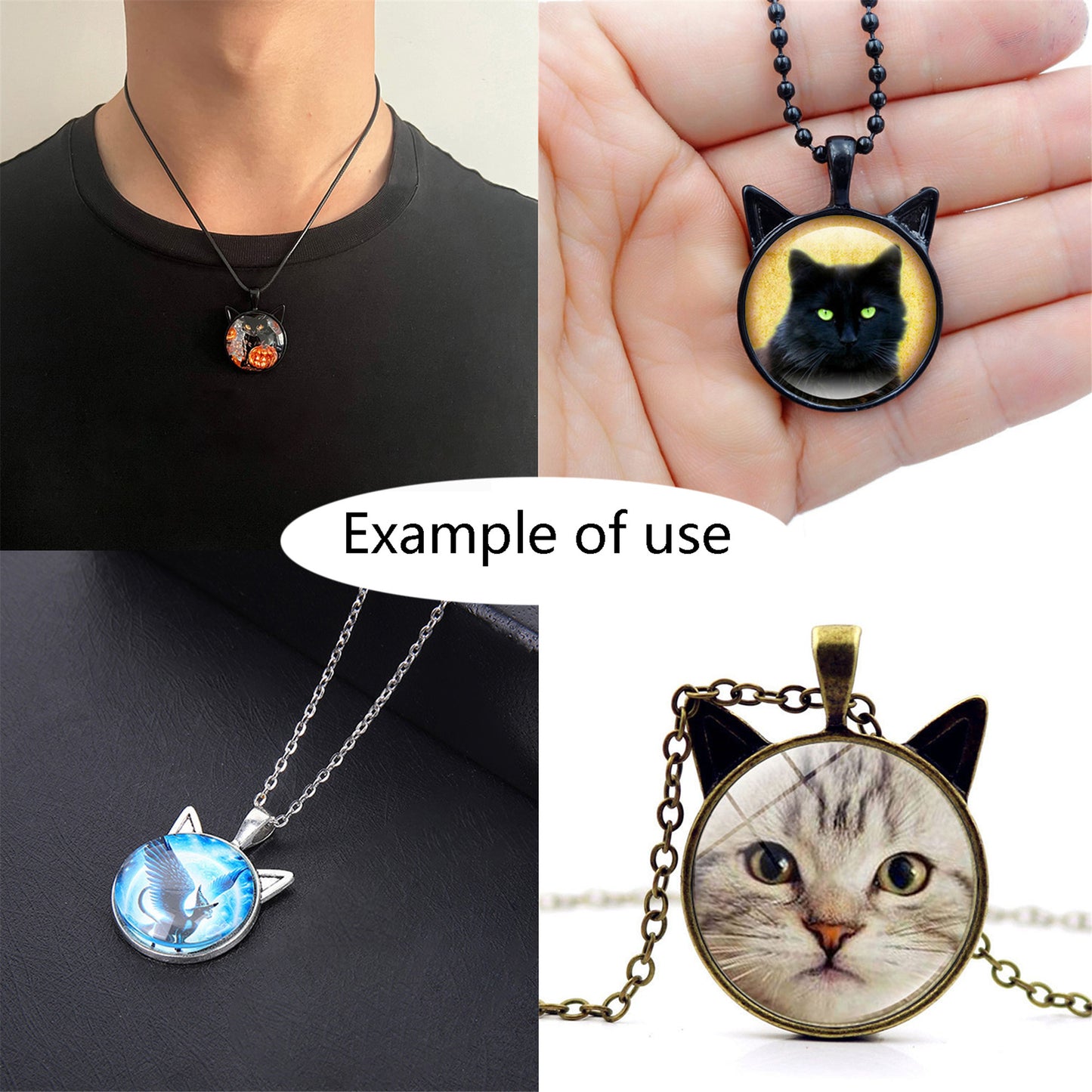 5PCS 37*27mm Alloy Blank Base Gems Cabochons Setting Tray Inner 25mm Round Bezel Pendants Cat Head Charms for DIY Jewelry Making