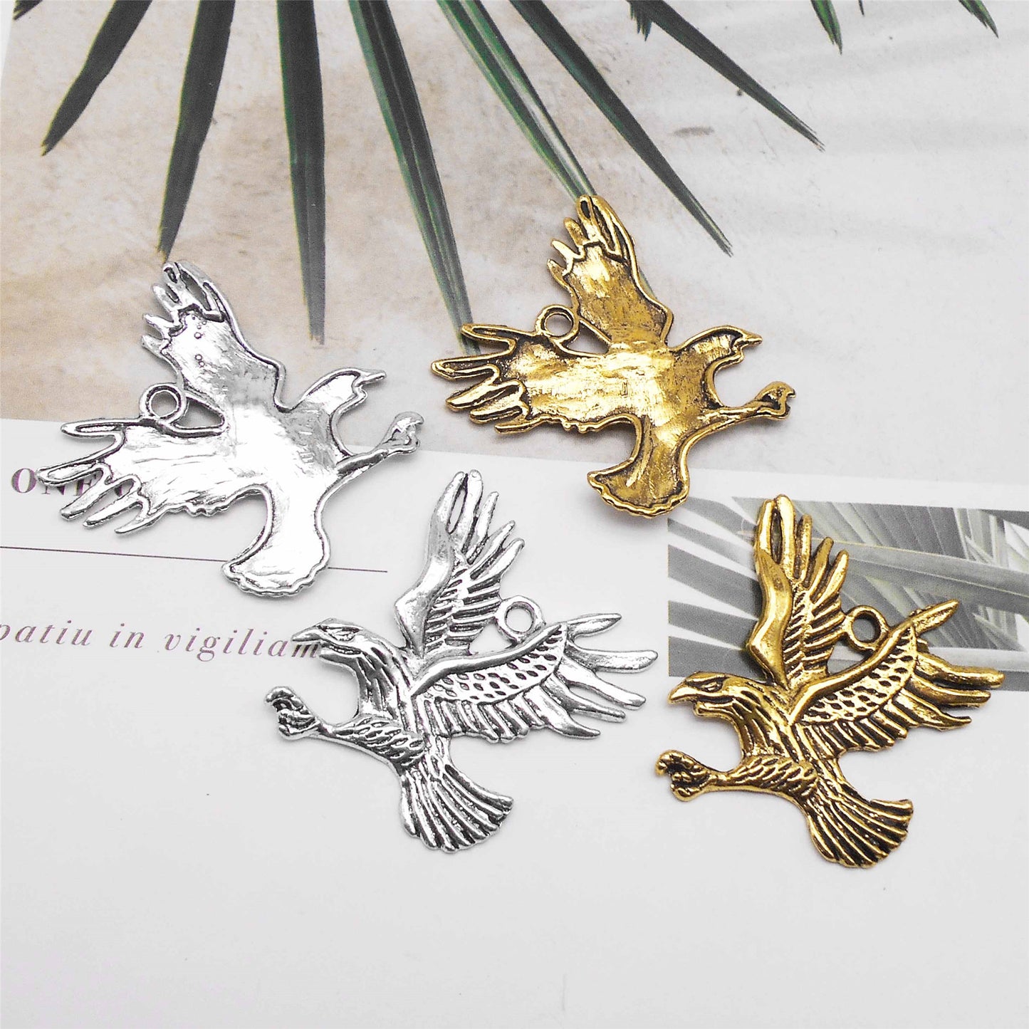 12PCS 41*41mm Antique Gold & Silver Eagle Charms Alloy Western Cowboy Pendants for Jewelry Necklace Bracelet Earrings Making DIY Craft Supplies Keychain Decor