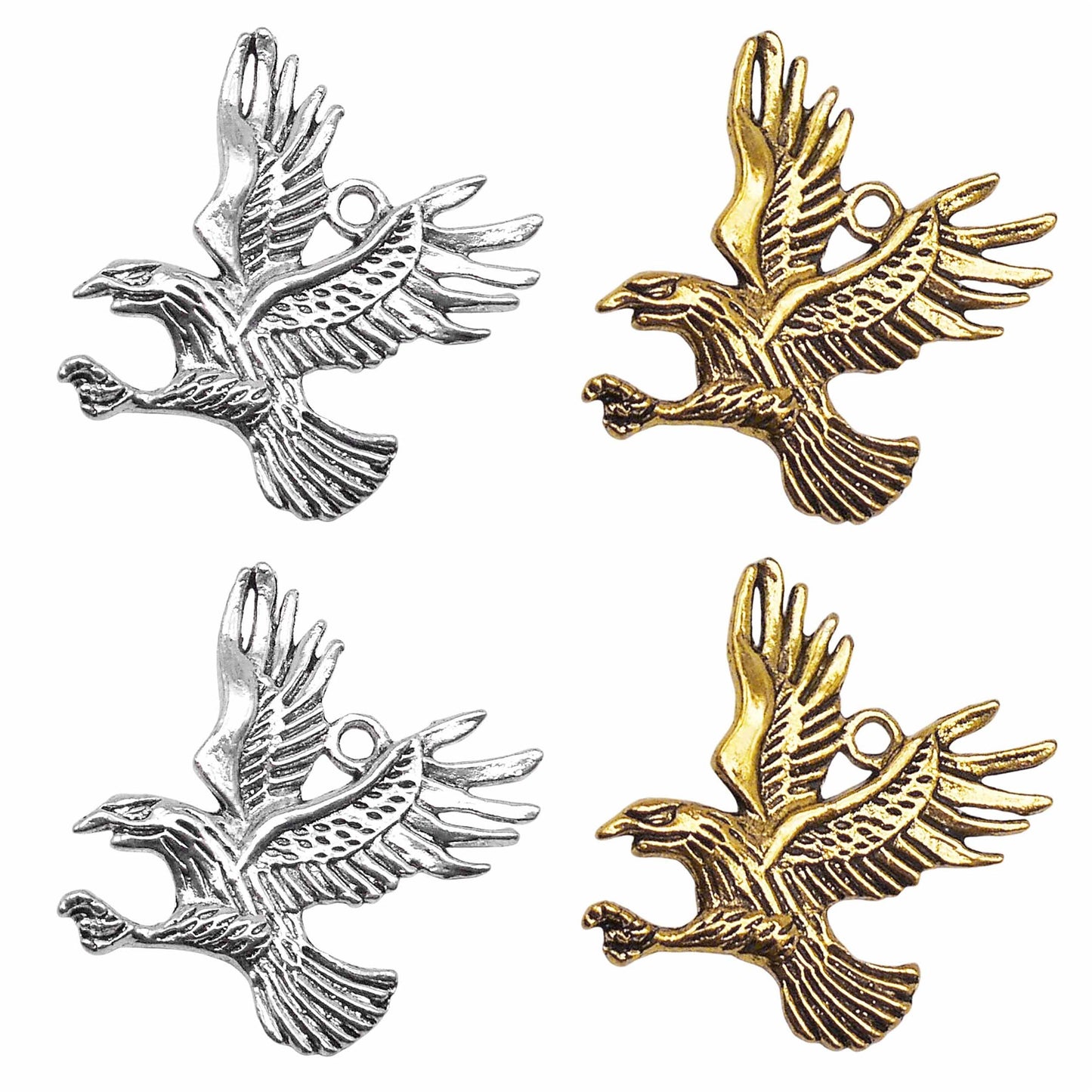 12PCS 41*41mm Antique Gold & Silver Eagle Charms Alloy Western Cowboy Pendants for Jewelry Necklace Bracelet Earrings Making DIY Craft Supplies Keychain Decor