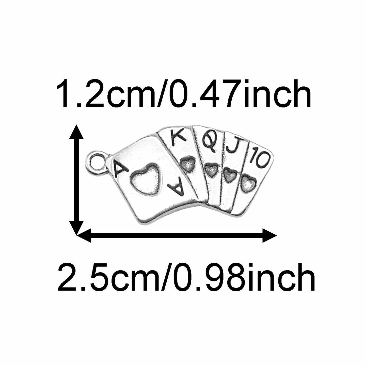 12PCS 12*25mm Retro Gold & Silver Lucky Poker Charms '10JQKA' Royal Flush Designed Alloy Pendant for Jewelry Making, DIY Crafts Supplies, Keyring Decoration