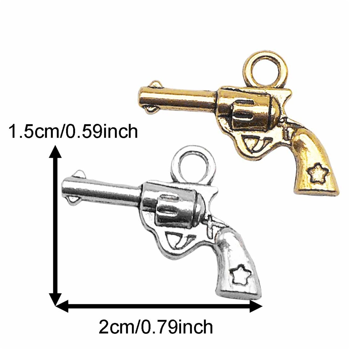 12PCS Antique Gold & Silver Western Cowboy Gun Charms Revolver Shaped Alloy Pendants for Jewelry Necklace Bracelet Earring Making DIY Crafts Decoration
