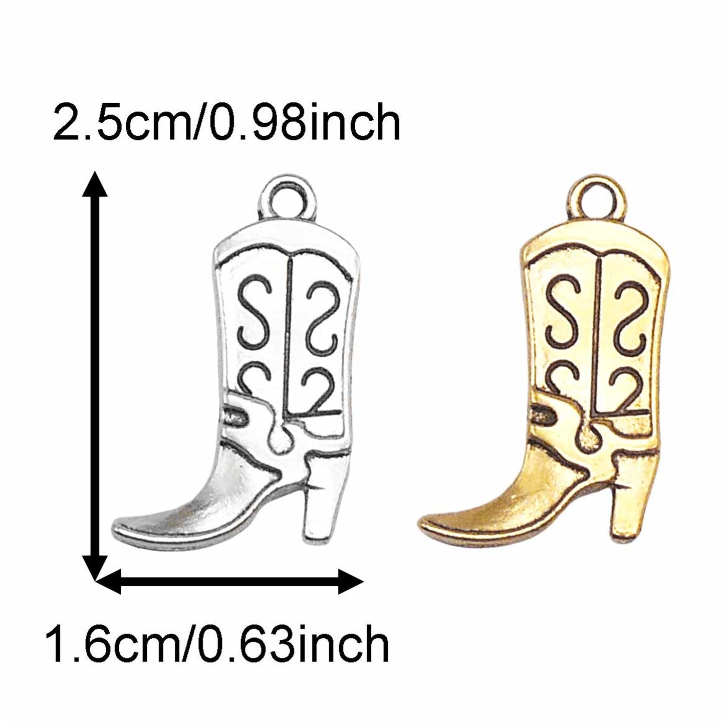 12Pcs 25*16mm Alloy Western Cowboy Boots Pendant Charms Retro Gold & Silver Jewelry Findings for Earring Bracelet Necklace Making, Keychain Decor, DIY Crafts Supplies