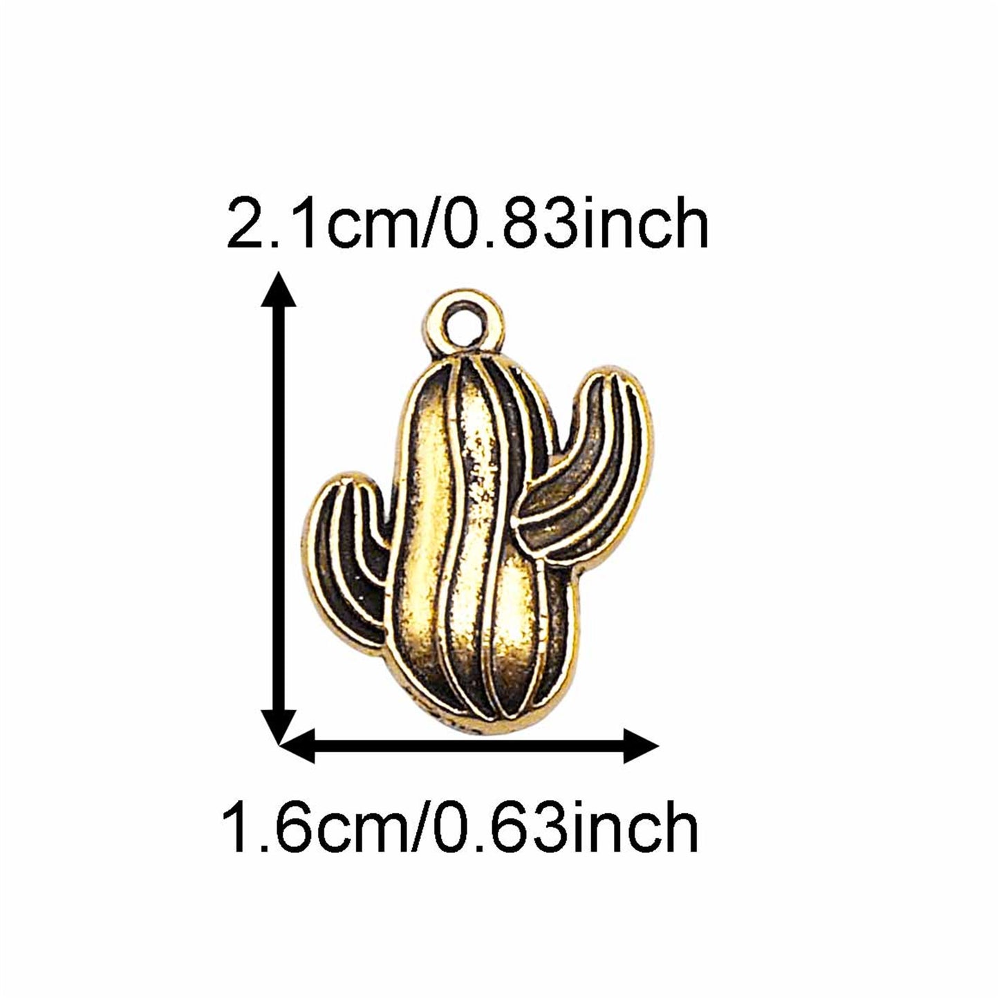 12PCS 16*21mm Antique Gold & Silver Desert Cactus Charms Alloy Plant Pendant for Shoe Charms Making, Necklace Bracelet Earrings Decoration, DIY Craft Supplies