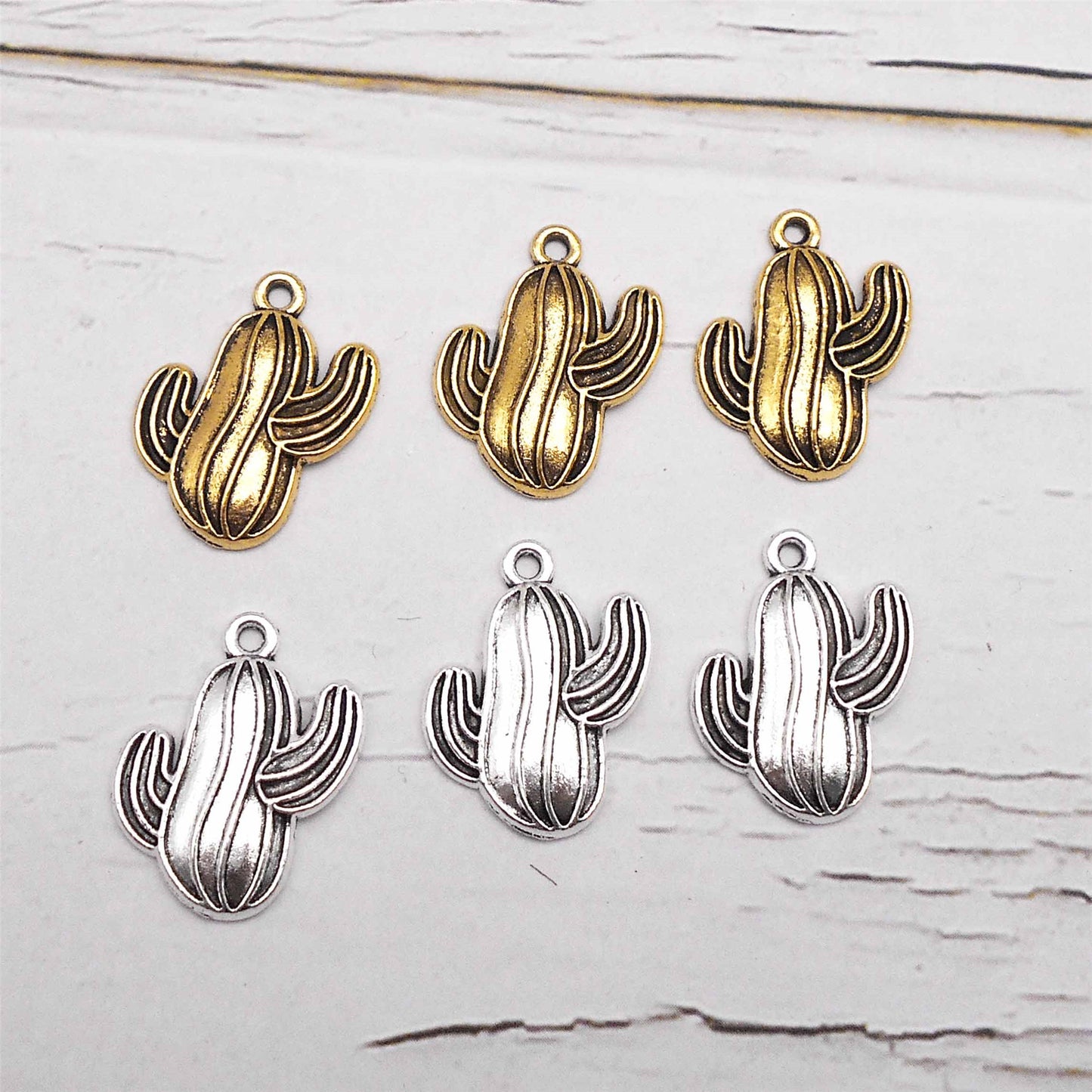 12PCS 16*21mm Antique Gold & Silver Desert Cactus Charms Alloy Plant Pendant for Shoe Charms Making, Necklace Bracelet Earrings Decoration, DIY Craft Supplies