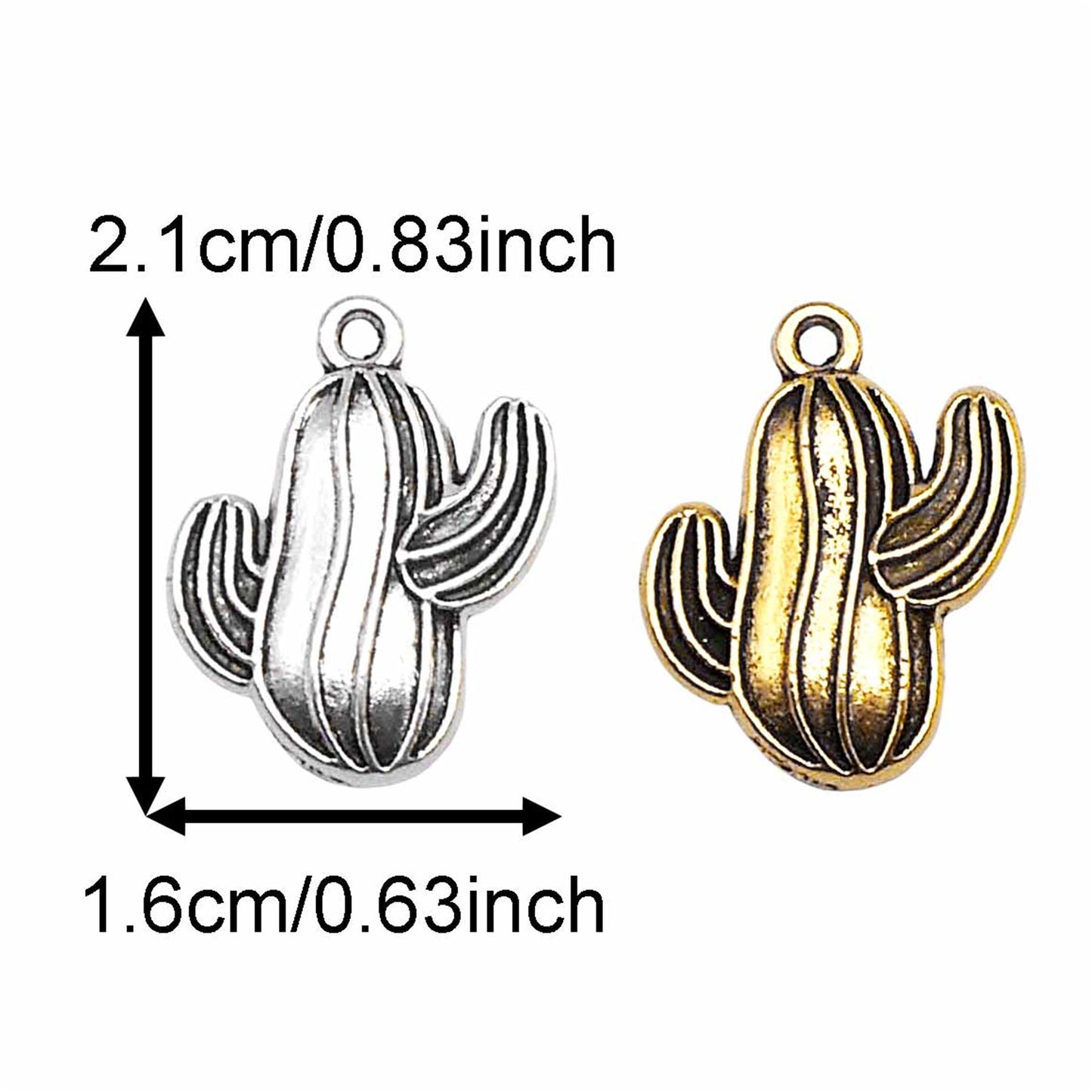 12PCS 16*21mm Antique Gold & Silver Desert Cactus Charms Alloy Plant Pendant for Shoe Charms Making, Necklace Bracelet Earrings Decoration, DIY Craft Supplies