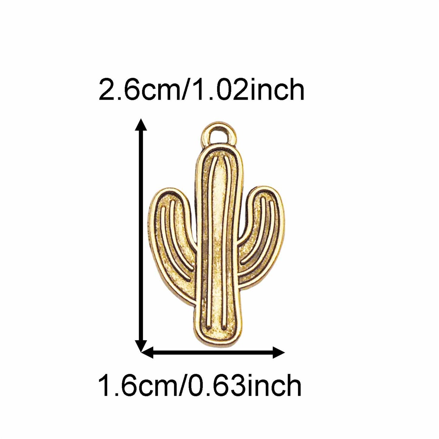12PCS 26*16mm Metal Alloy Cactus Charms Retro Gold & Silver Desert Plant Pendants DIY Jewelry Crafts Necklace Bracelet Earring Decoration Keyring Dangle Making Supplies