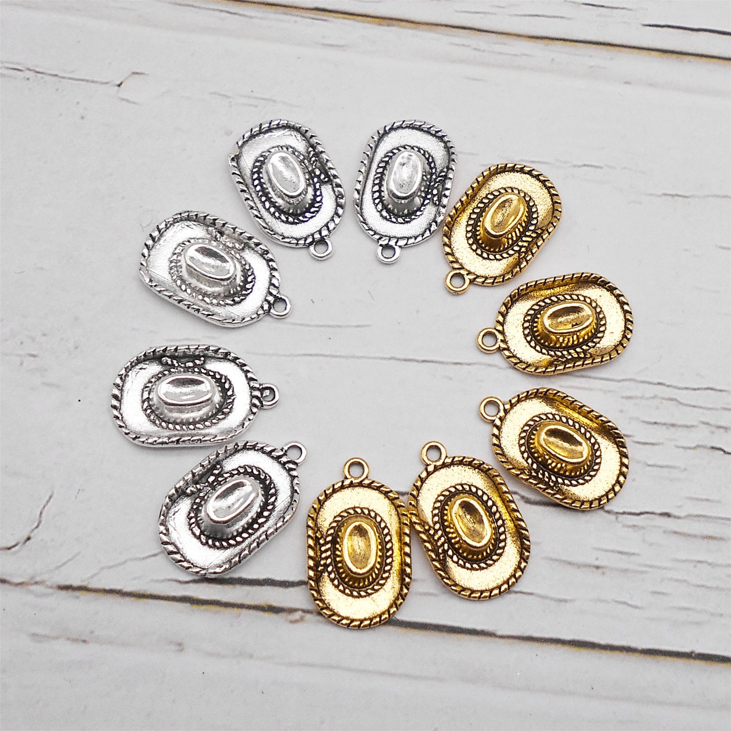 12PCS 22*13mm Antique Gold & Silver Cowboy Cowgirl Hat Charms Western Style Alloy Pendants for Jewelry Earring Bracelet Necklace Making, DIY Craft Supplies, Keyring Decor