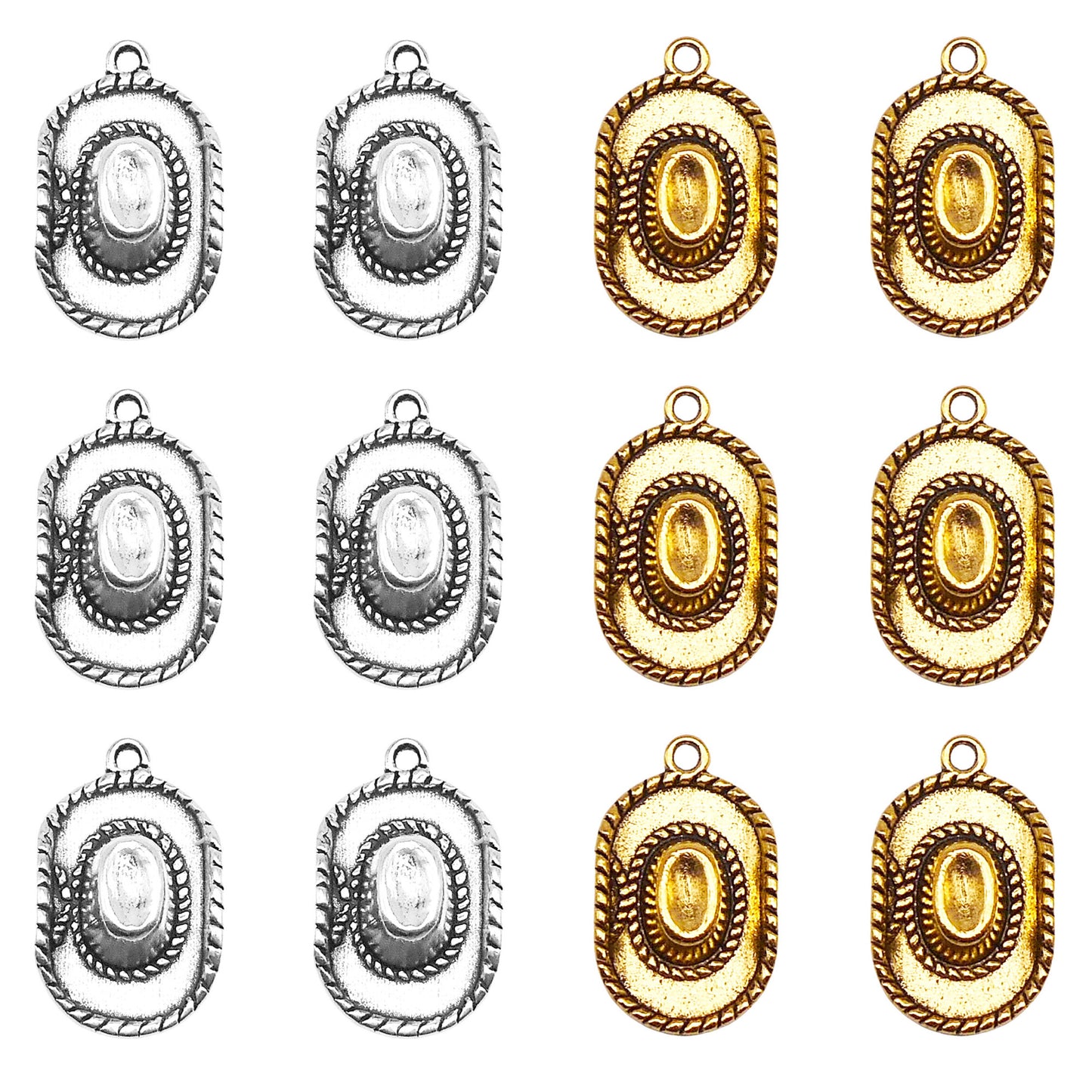 12PCS 22*13mm Antique Gold & Silver Cowboy Cowgirl Hat Charms Western Style Alloy Pendants for Jewelry Earring Bracelet Necklace Making, DIY Craft Supplies, Keyring Decor
