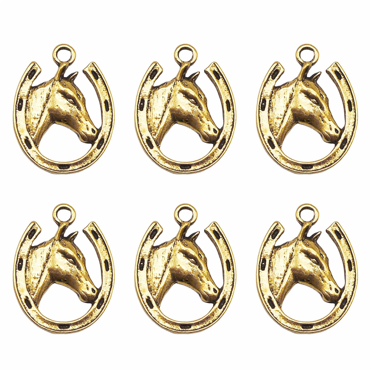 12PCS 21*16mm Retro Gold Horse Head Charms Alloy Horseshoe Pendants DIY Making Jewelry Necklace Bracelet Earring Accessories Crafts Supplies Key Chain Decoration