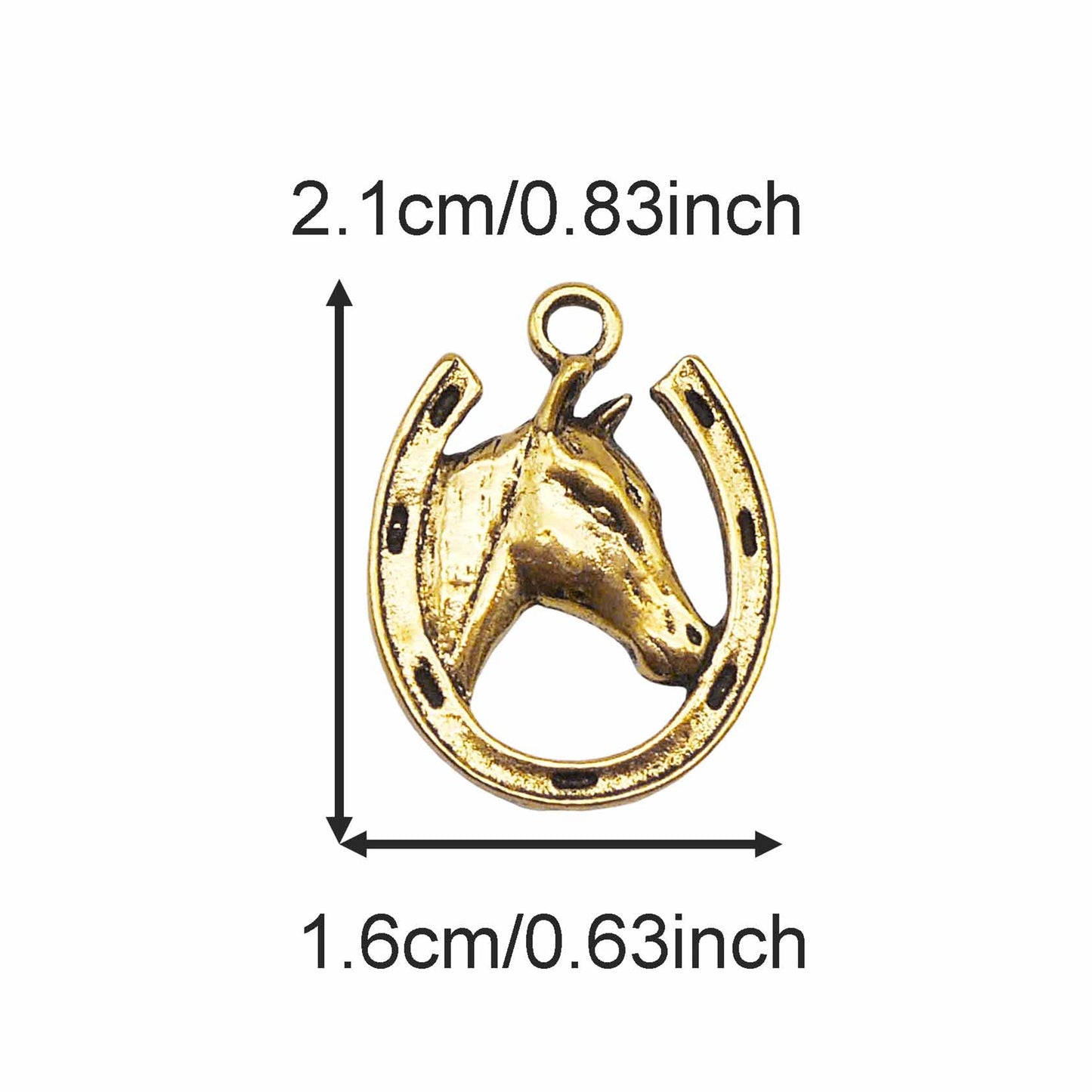 12PCS 21*16mm Retro Gold Horse Head Charms Alloy Horseshoe Pendants DIY Making Jewelry Necklace Bracelet Earring Accessories Crafts Supplies Key Chain Decoration
