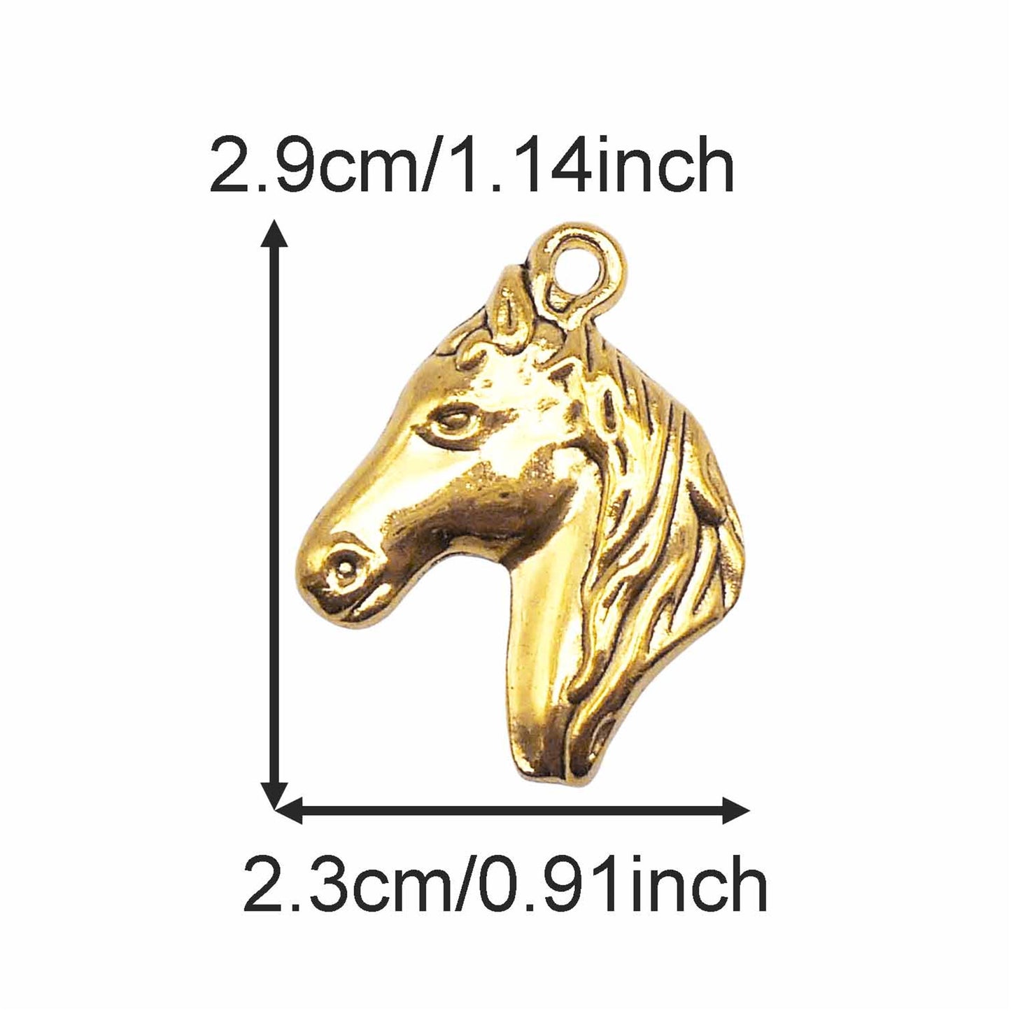 12PCS 29*23mm Metal Alloy Horse Head Pendant Charms Retro Gold Jewelry Findings for Necklace Earring Bracelet Making, DIY Crafts Keyring Decoration