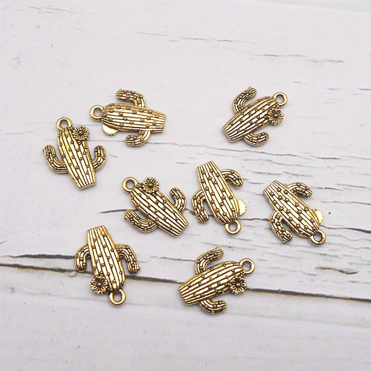 12PCS 20*15mm Retro Gold Desert Cactus Flower Charms Alloy Flat Back Plants Pendants for DIY Crafts Supplies Jewelry Making Accessories Keyring Decoration