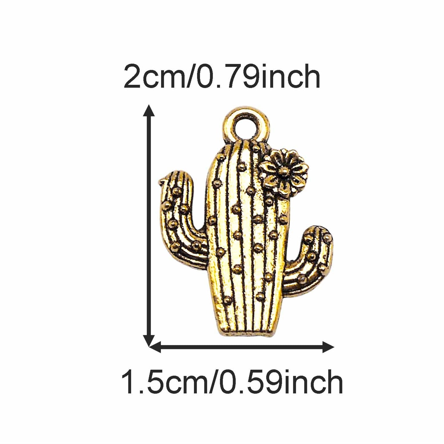 12PCS 20*15mm Retro Gold Desert Cactus Flower Charms Alloy Flat Back Plants Pendants for DIY Crafts Supplies Jewelry Making Accessories Keyring Decoration