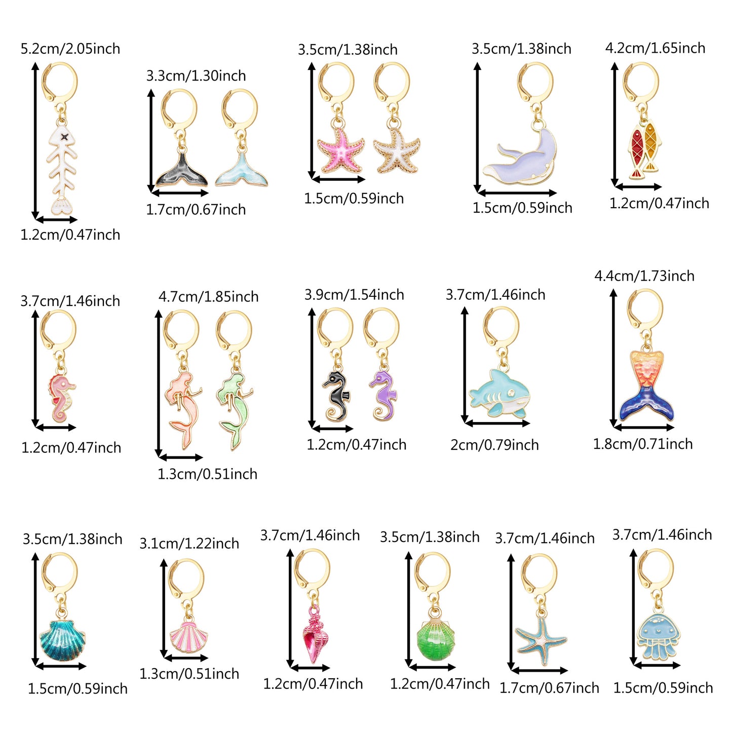 20PCS Alloy Enamel Marine Life Pendant with Clasp Cute Shoe Charms Keychain Dangle Women Bags Purses Clothes Hair Hanging Decoration Jewelry Making Accessories