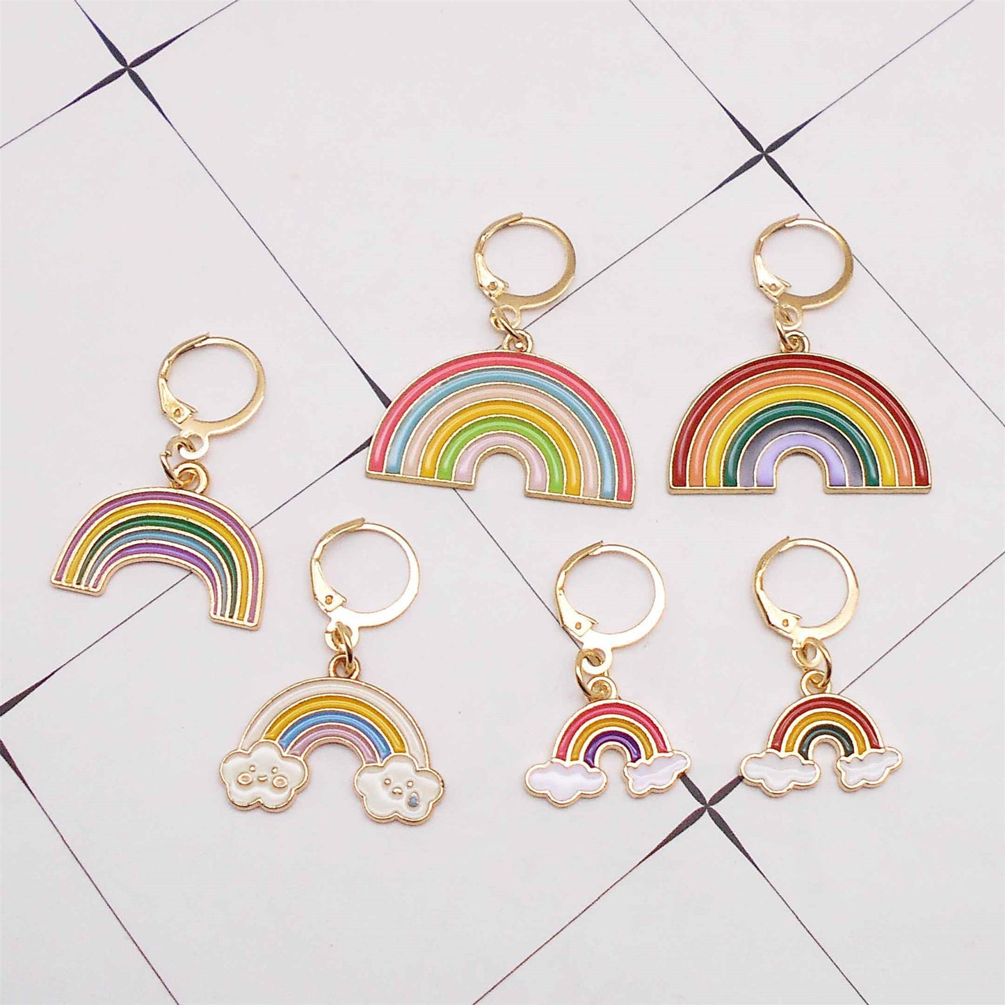 6PCS Alloy Cloud Rainbow Charms with Clasp Enamel Pendants DIY Jewelry Accessories Shoes Bags Purses Hair Decoration Keyring Dangle Yarn Marking Tools