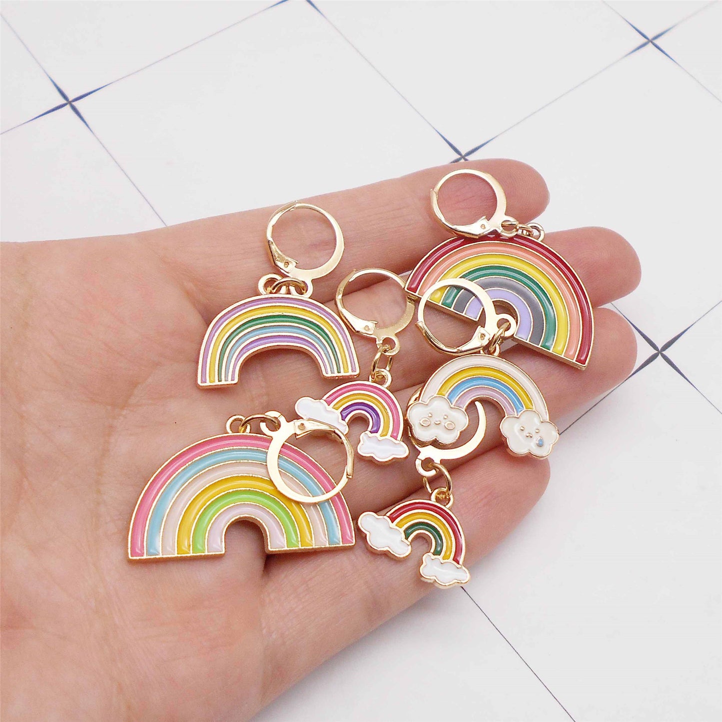 6PCS Alloy Cloud Rainbow Charms with Clasp Enamel Pendants DIY Jewelry Accessories Shoes Bags Purses Hair Decoration Keyring Dangle Yarn Marking Tools