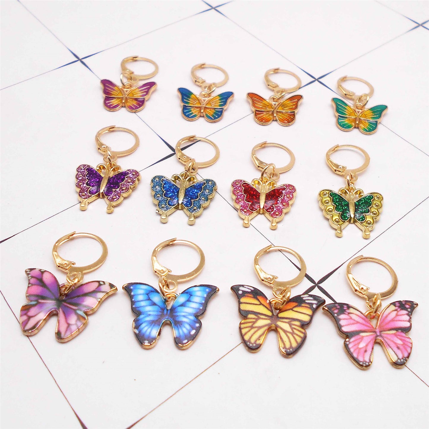 12PCS Enamel Alloy Butterfly Pendant w/ Clasp Colorful Shoe Charms Ladies Hair Bag Purse Hanging Decoration Keychain Dangle