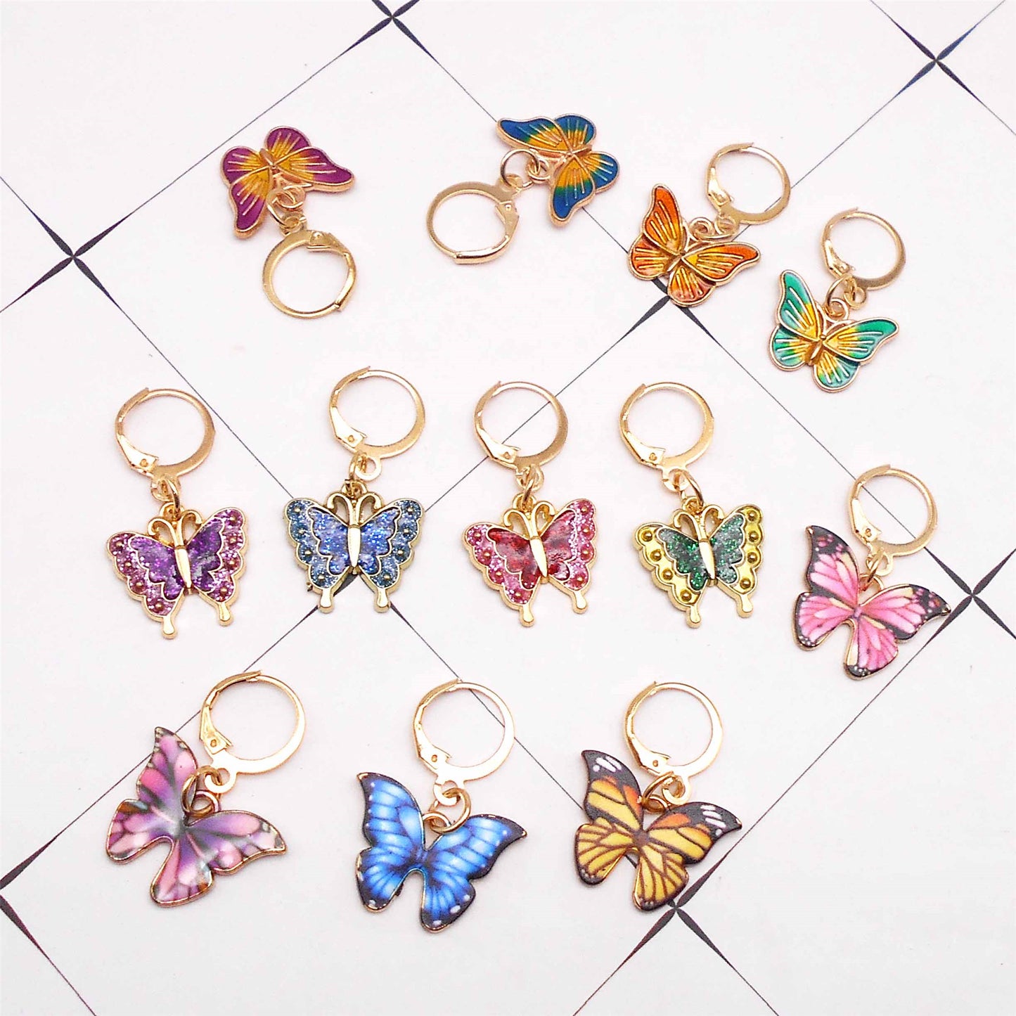 12PCS Enamel Alloy Butterfly Pendant w/ Clasp Colorful Shoe Charms Ladies Hair Bag Purse Hanging Decoration Keychain Dangle