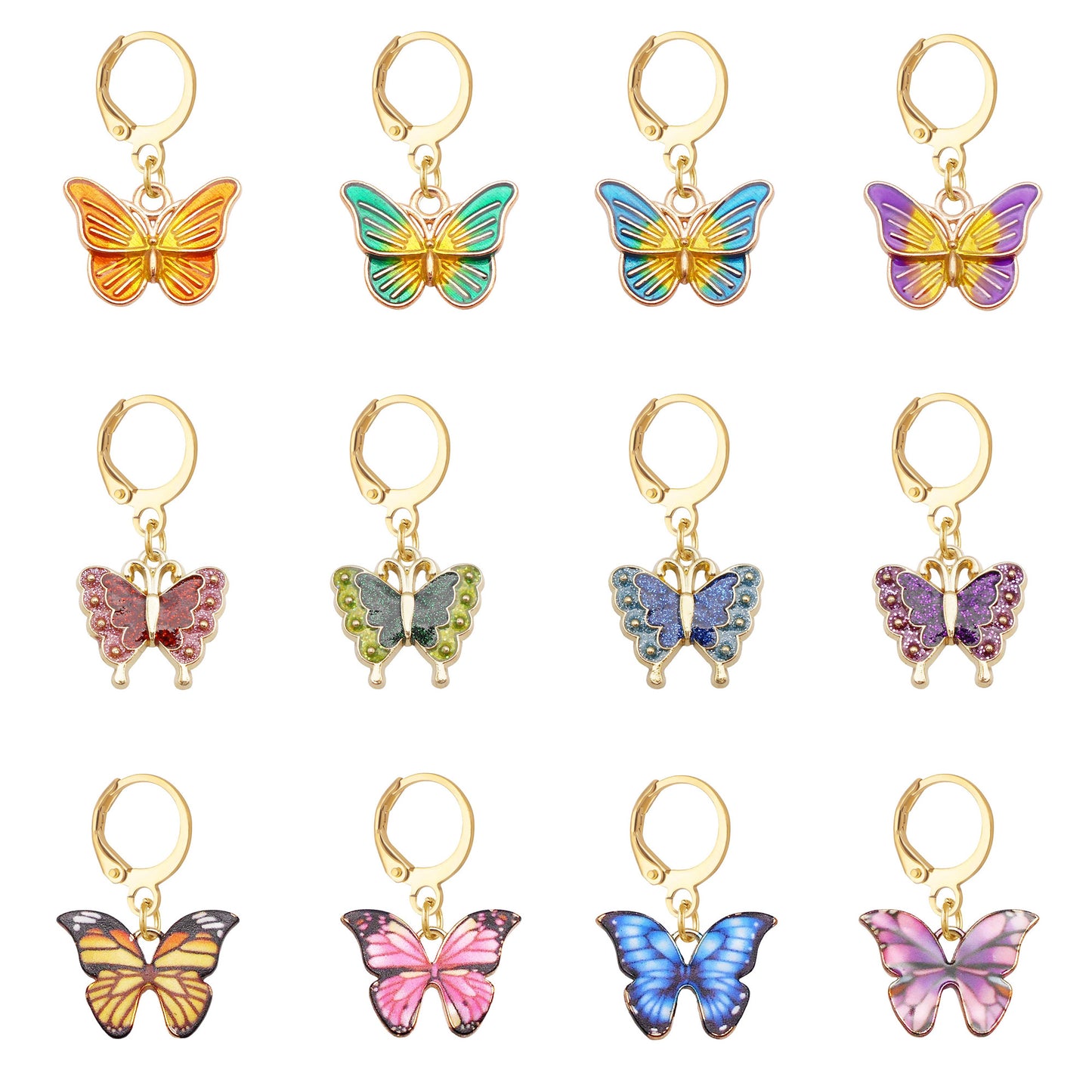 12PCS Enamel Alloy Butterfly Pendant w/ Clasp Colorful Shoe Charms Ladies Hair Bag Purse Hanging Decoration Keychain Dangle