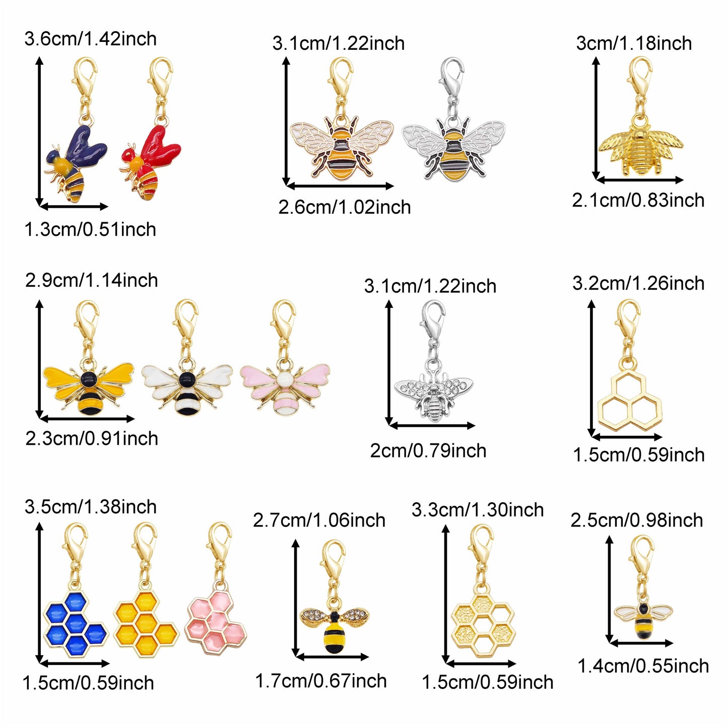 16PCS Enamel Bee Honeycomb Charms / Lobster Clasp Alloy Jewelry Pendant Handmade Lovely Shoe Charms Keyring Dangle Women Bags Purses Hanging Decoration