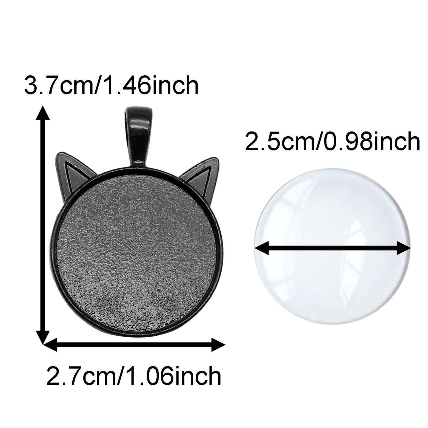 5PCS 37*27mm Alloy Blank Base Gems Cabochons Setting Tray Inner 25mm Round Bezel Pendants Cat Head Charms for DIY Jewelry Making