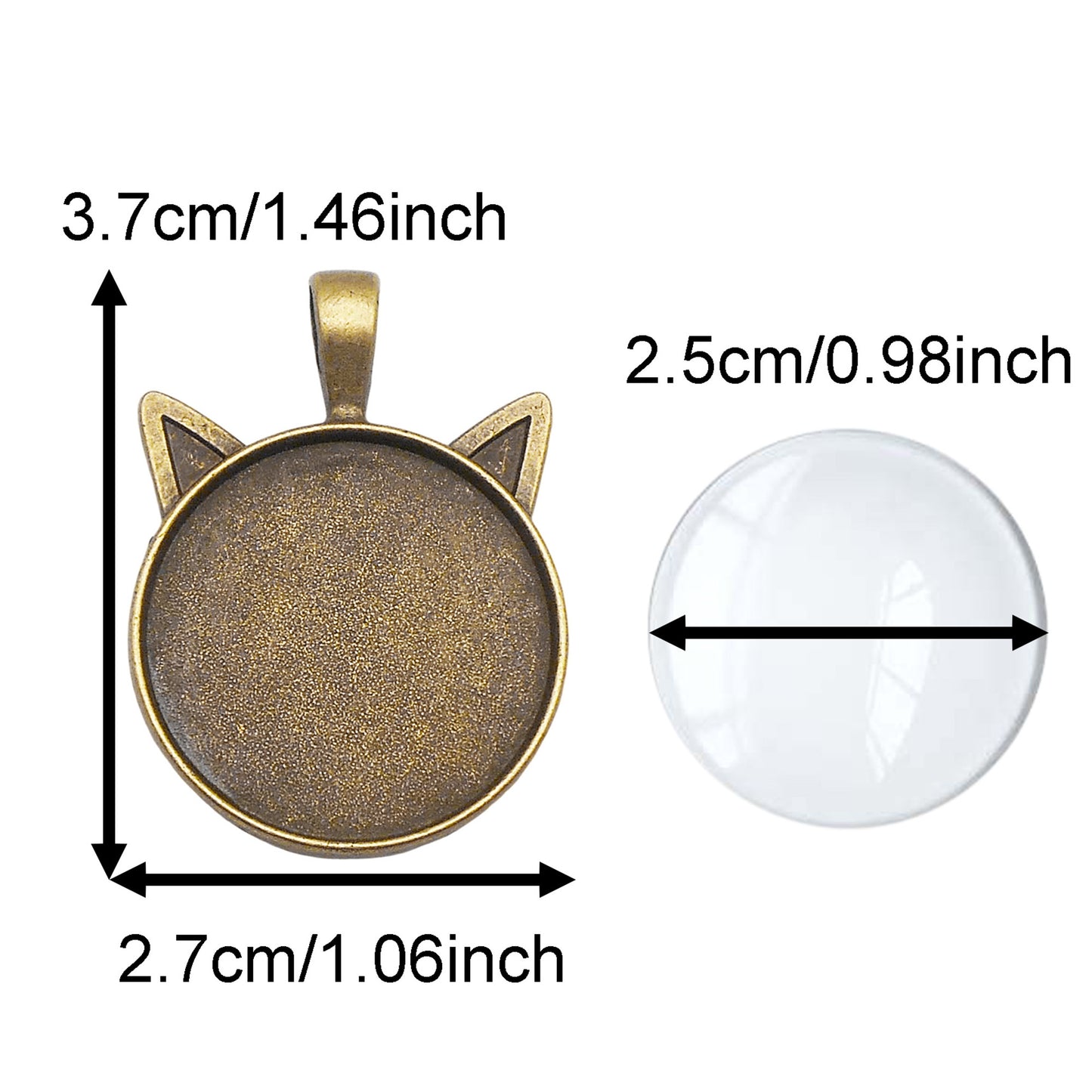 5PCS 37*27mm Alloy Blank Base Gems Cabochons Setting Tray Inner 25mm Round Bezel Pendants Cat Head Charms for DIY Jewelry Making