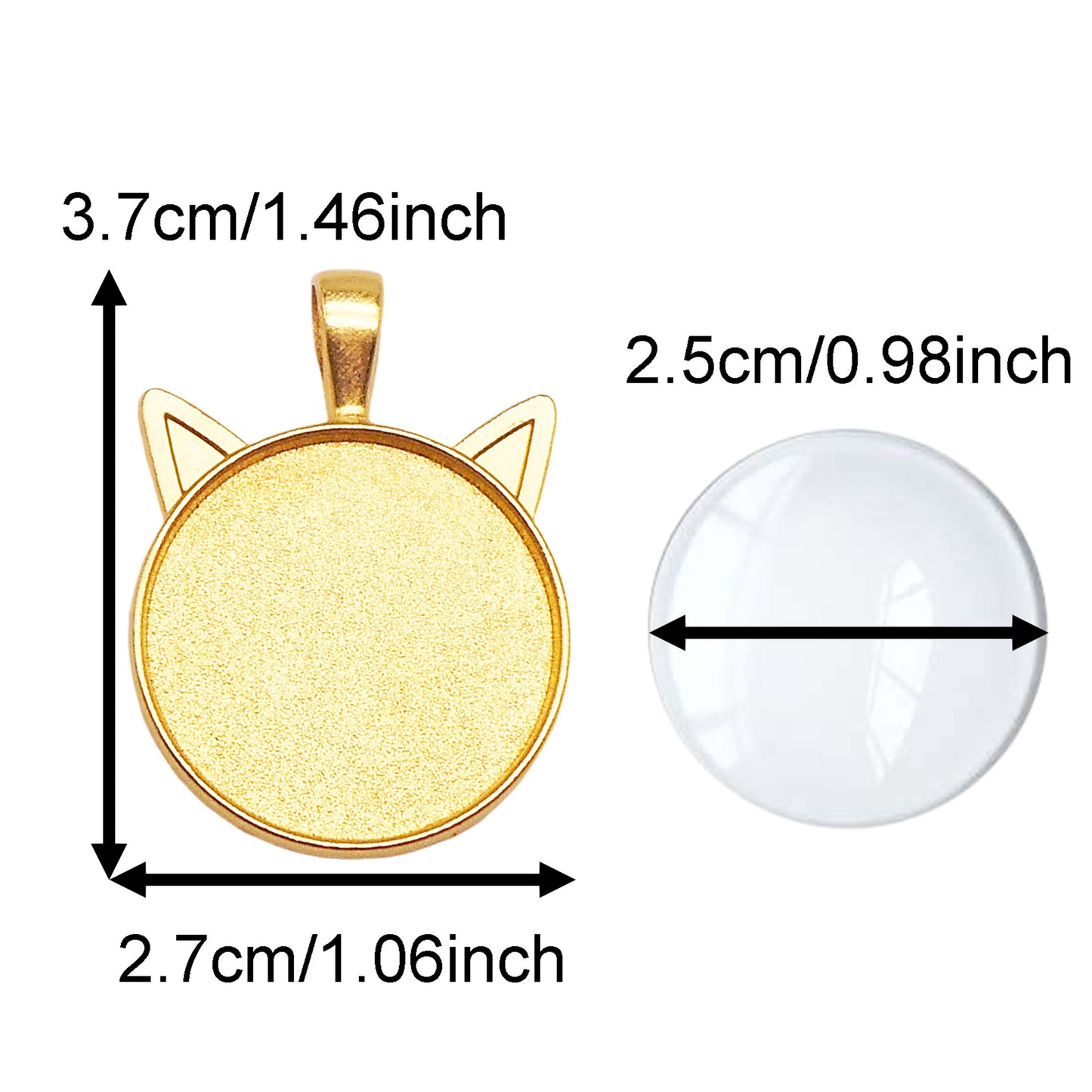 5PCS 37*27mm Alloy Blank Base Gems Cabochons Setting Tray Inner 25mm Round Bezel Pendants Cat Head Charms for DIY Jewelry Making