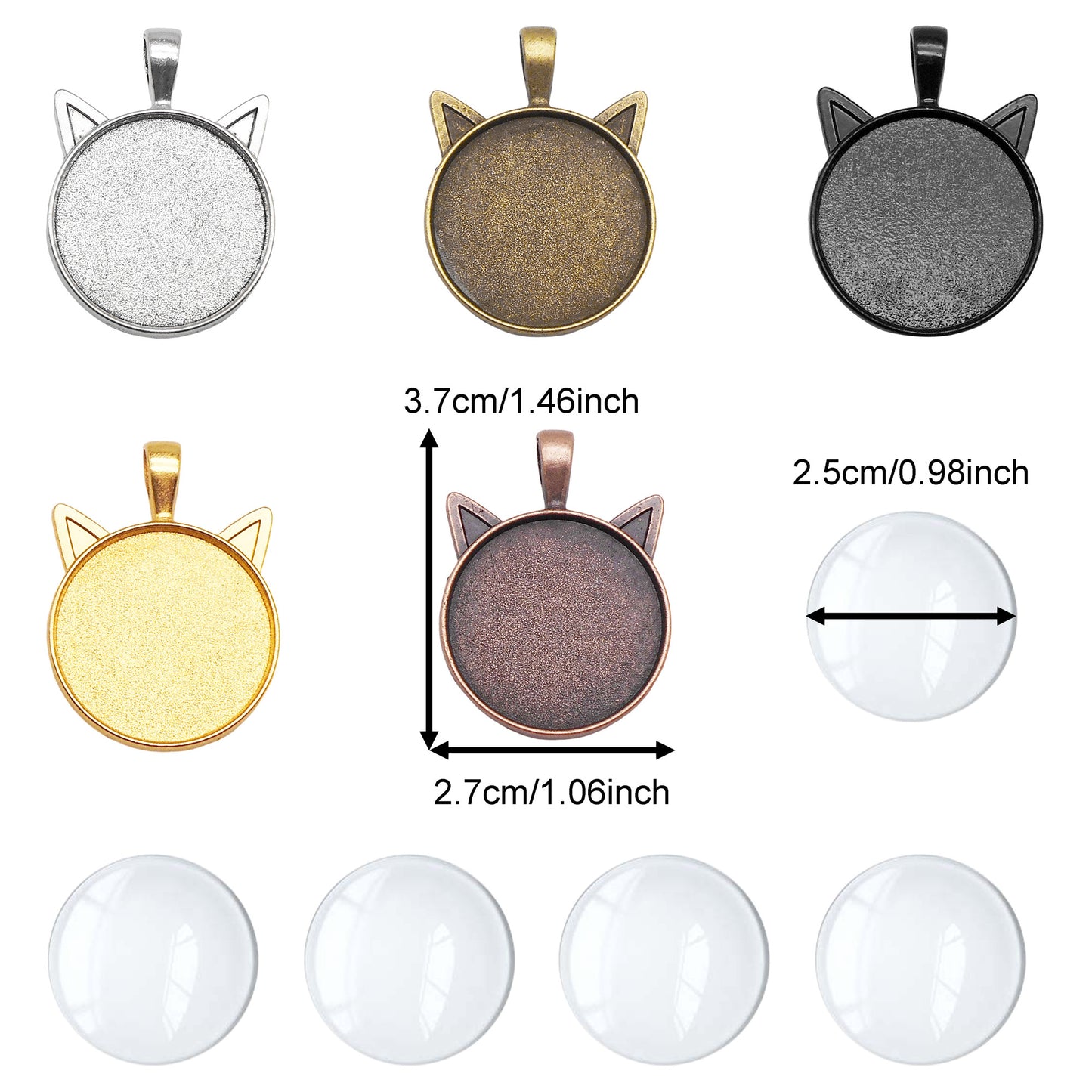 5PCS 37*27mm Alloy Blank Base Gems Cabochons Setting Tray Inner 25mm Round Bezel Pendants Cat Head Charms for DIY Jewelry Making