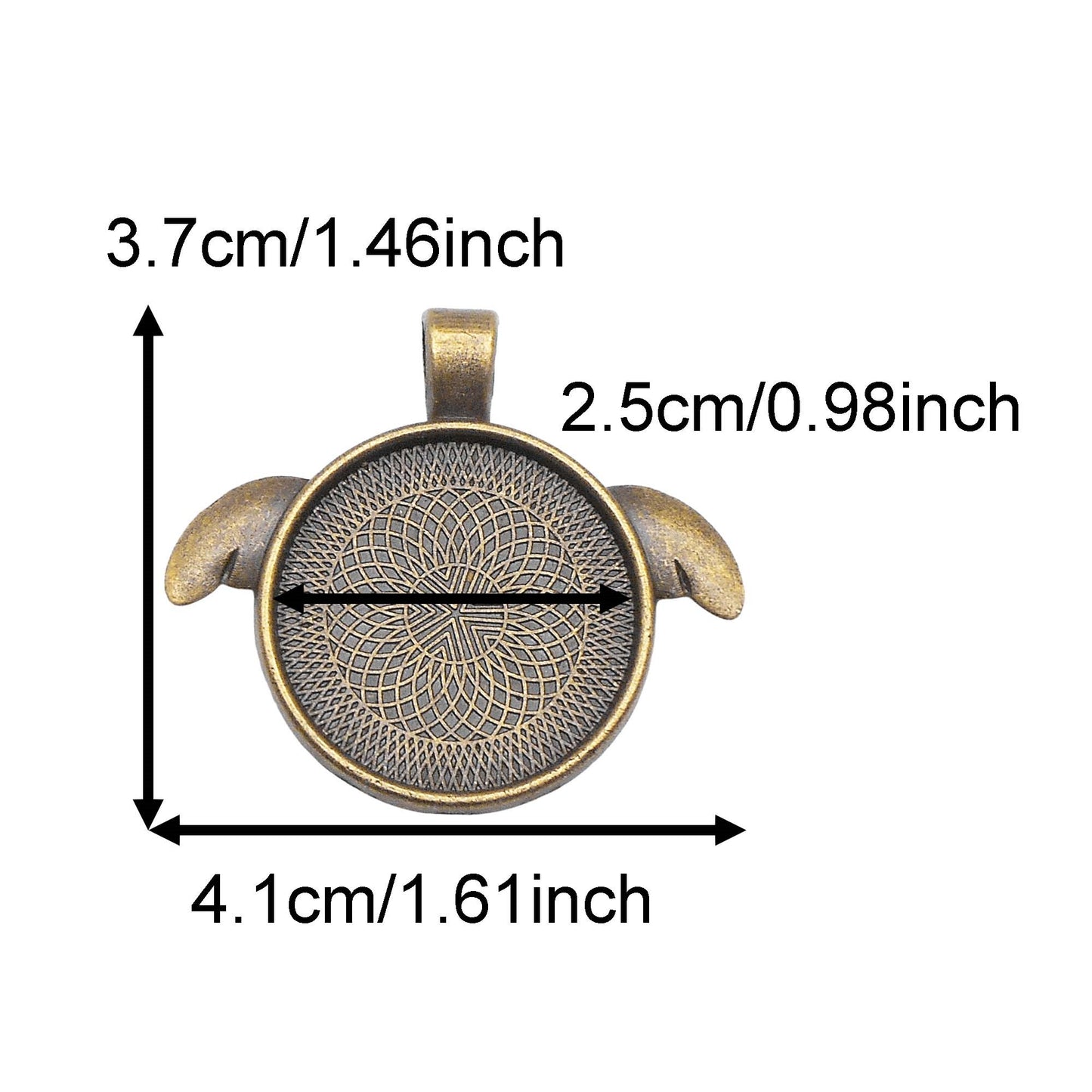 2PCS 37x41mm Fairy Wing Bezel Photo Setting Tray Blank Base Alloy Pendant Inner 25mm, fit Gems Cabochons, Bronze & Silver Charms for DIY Jewelry Accessories