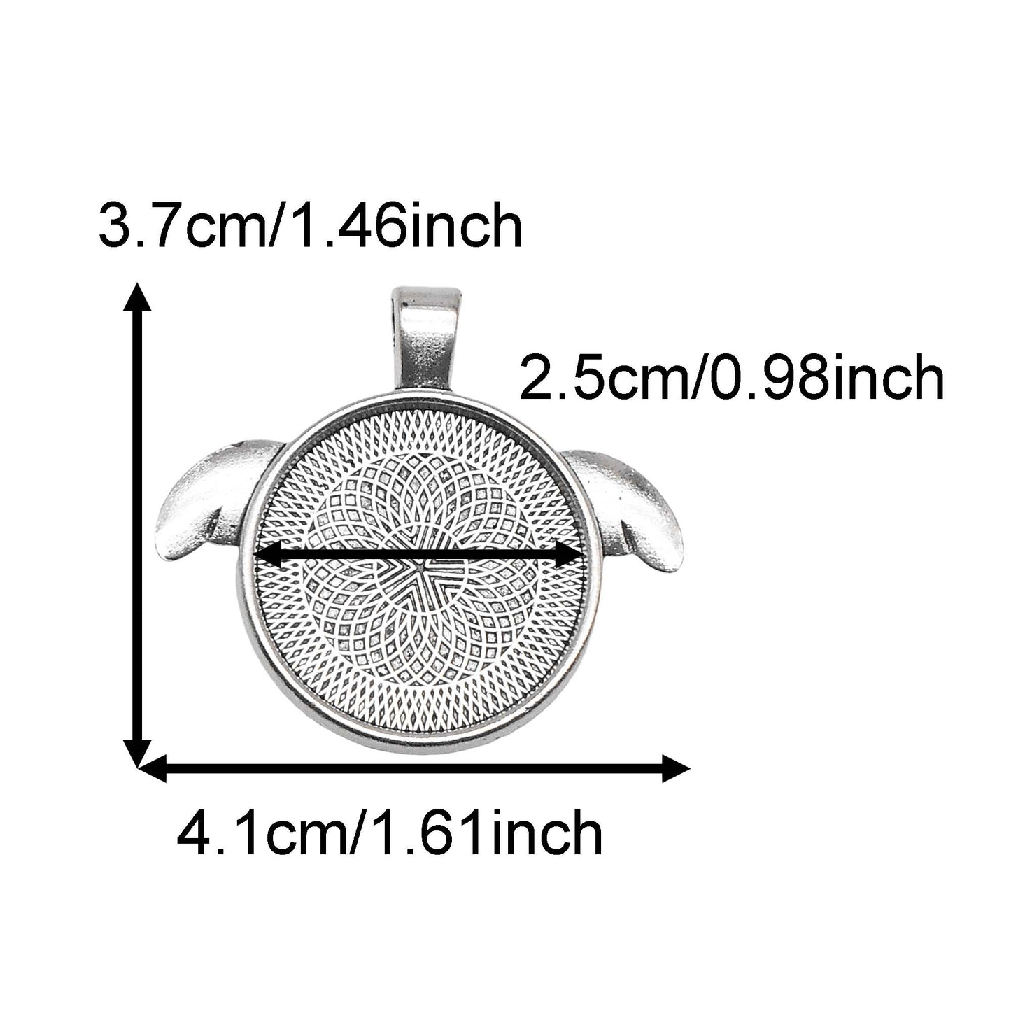2PCS 37x41mm Fairy Wing Bezel Photo Setting Tray Blank Base Alloy Pendant Inner 25mm, fit Gems Cabochons, Bronze & Silver Charms for DIY Jewelry Accessories