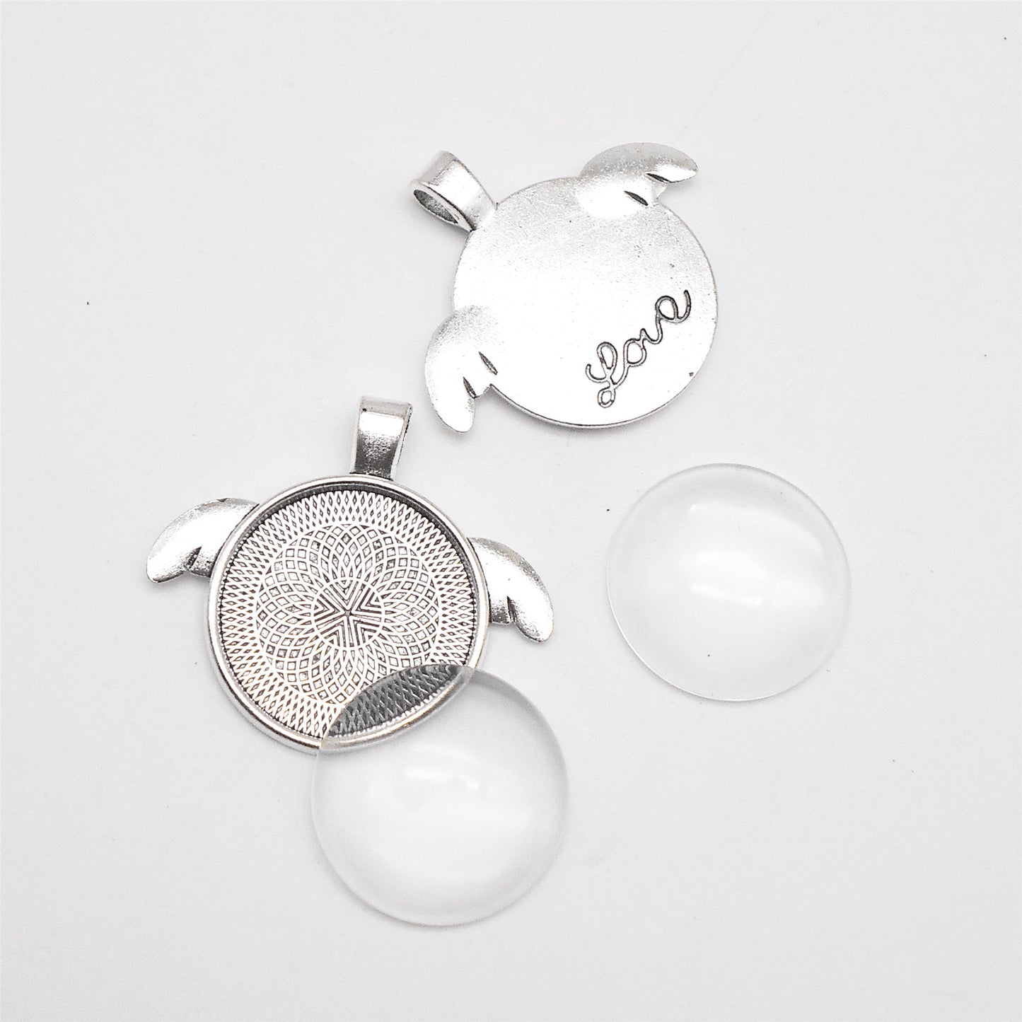 2PCS 37x41mm Fairy Wing Bezel Photo Setting Tray Blank Base Alloy Pendant Inner 25mm, fit Gems Cabochons, Bronze & Silver Charms for DIY Jewelry Accessories