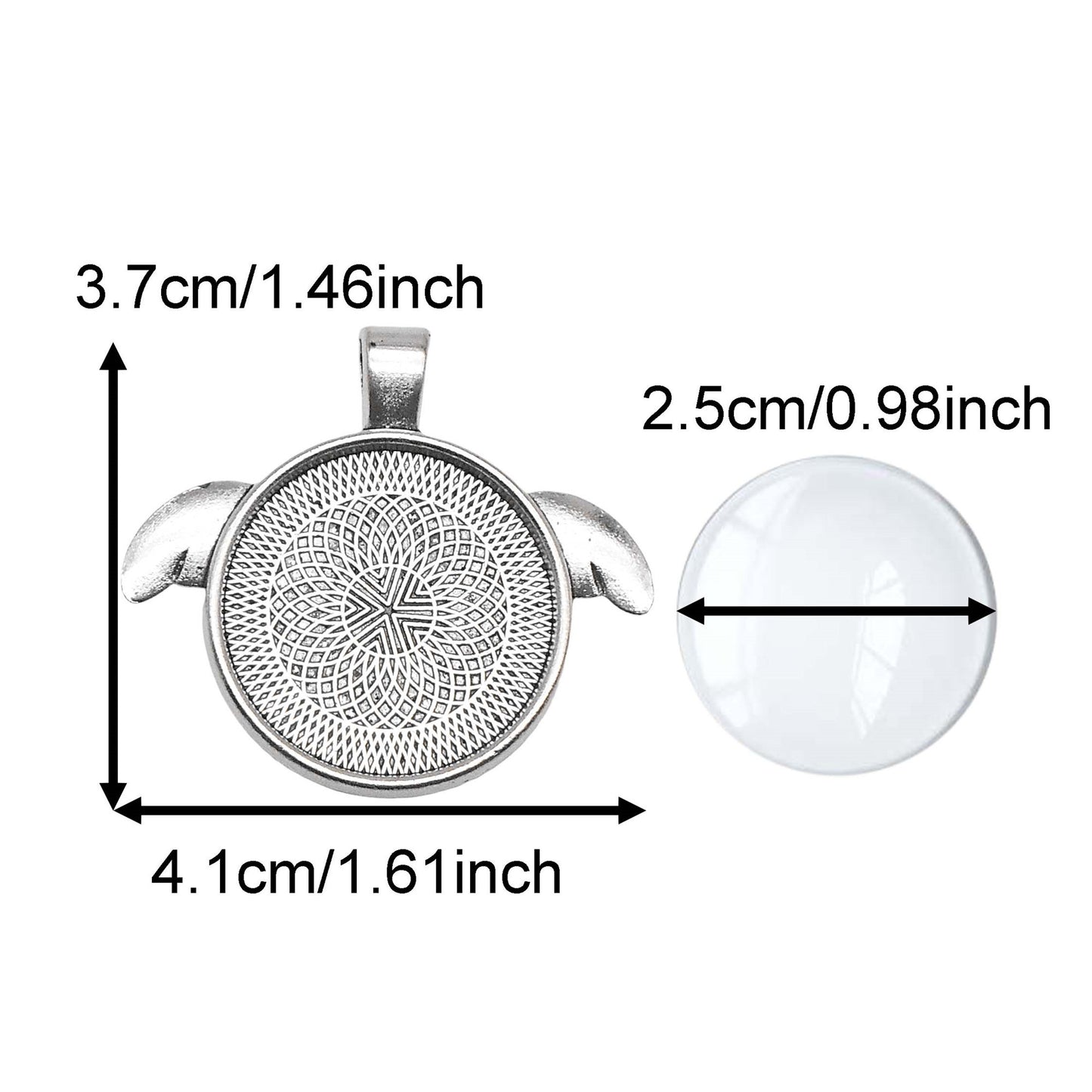 2PCS 37x41mm Fairy Wing Bezel Photo Setting Tray Blank Base Alloy Pendant Inner 25mm, fit Gems Cabochons, Bronze & Silver Charms for DIY Jewelry Accessories