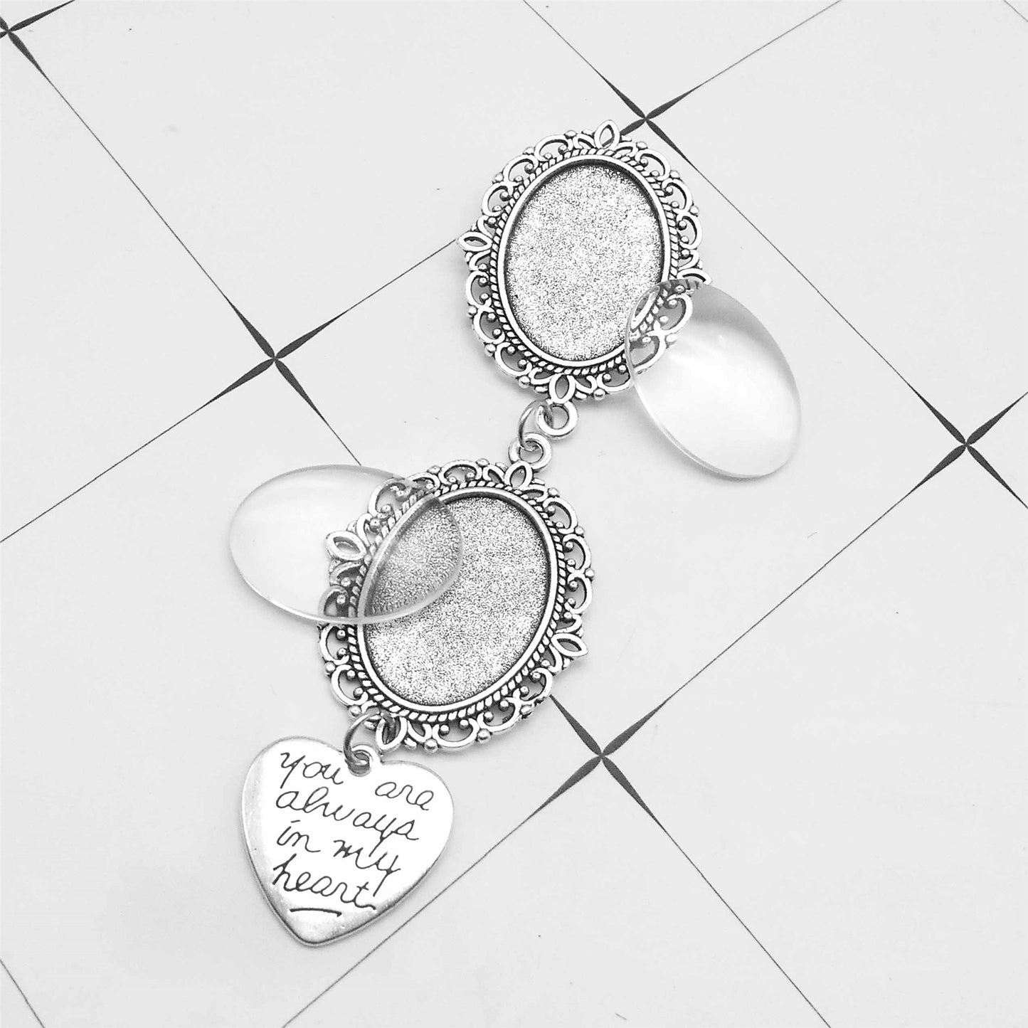 1 Set 103x30mm Alloy Tray Brooch with Glass Cabochons, Antique Silver Photo Setting Tray Floral Bezel Blank Base Pendant Brooch Bride's Groom's Suit Decorative Pins Wedding Bouquet Decor