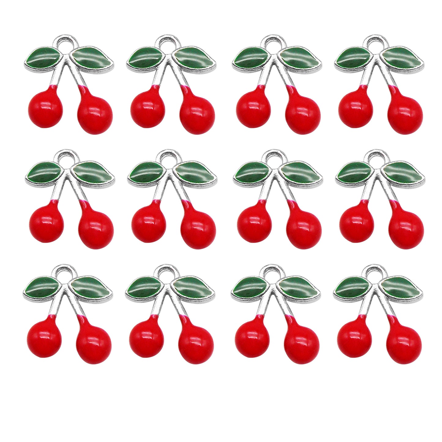 10pcs Enamel Cherry Fruit Charms Pendants for Fashion Jewelry Necklace Bracelet Earring Keychain DIY Craft Accessories