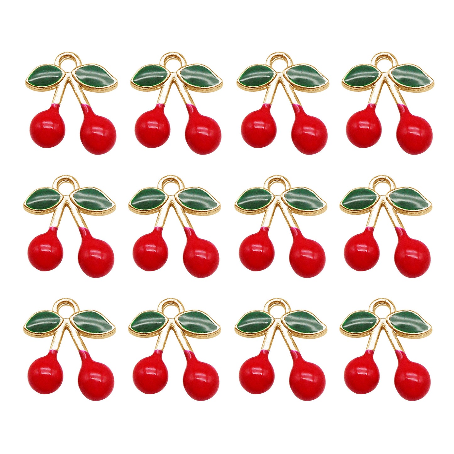 10pcs Enamel Cherry Fruit Charms Pendants for Fashion Jewelry Necklace Bracelet Earring Keychain DIY Craft Accessories