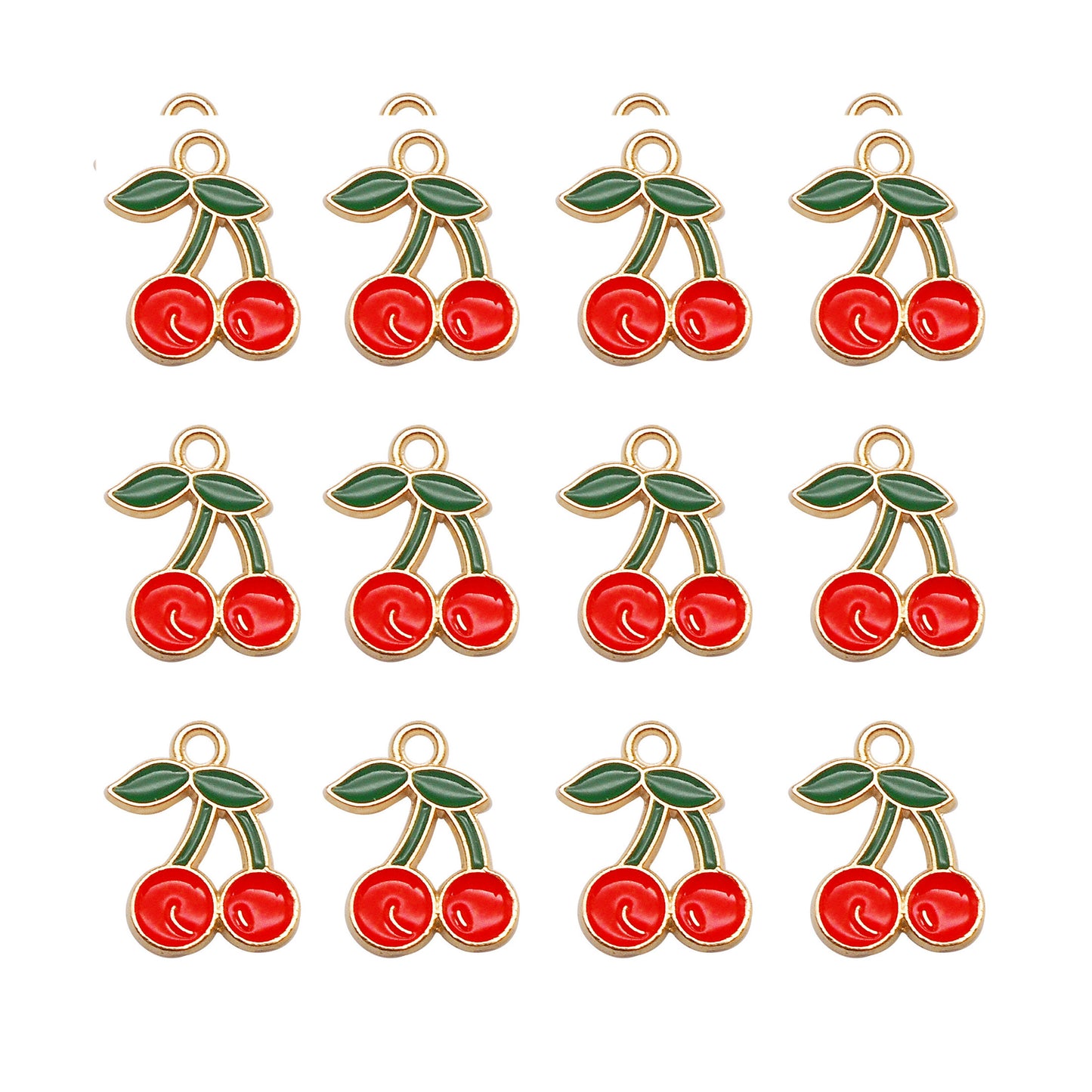 10pcs Enamel Cherry Fruit Charms Pendants for Fashion Jewelry Necklace Bracelet Earring Keychain DIY Craft Accessories