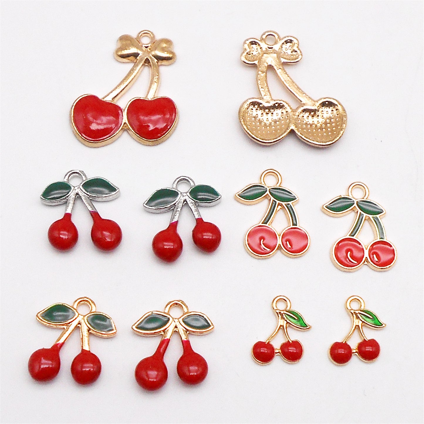 10pcs Enamel Cherry Fruit Charms Pendants for Fashion Jewelry Necklace Bracelet Earring Keychain DIY Craft Accessories