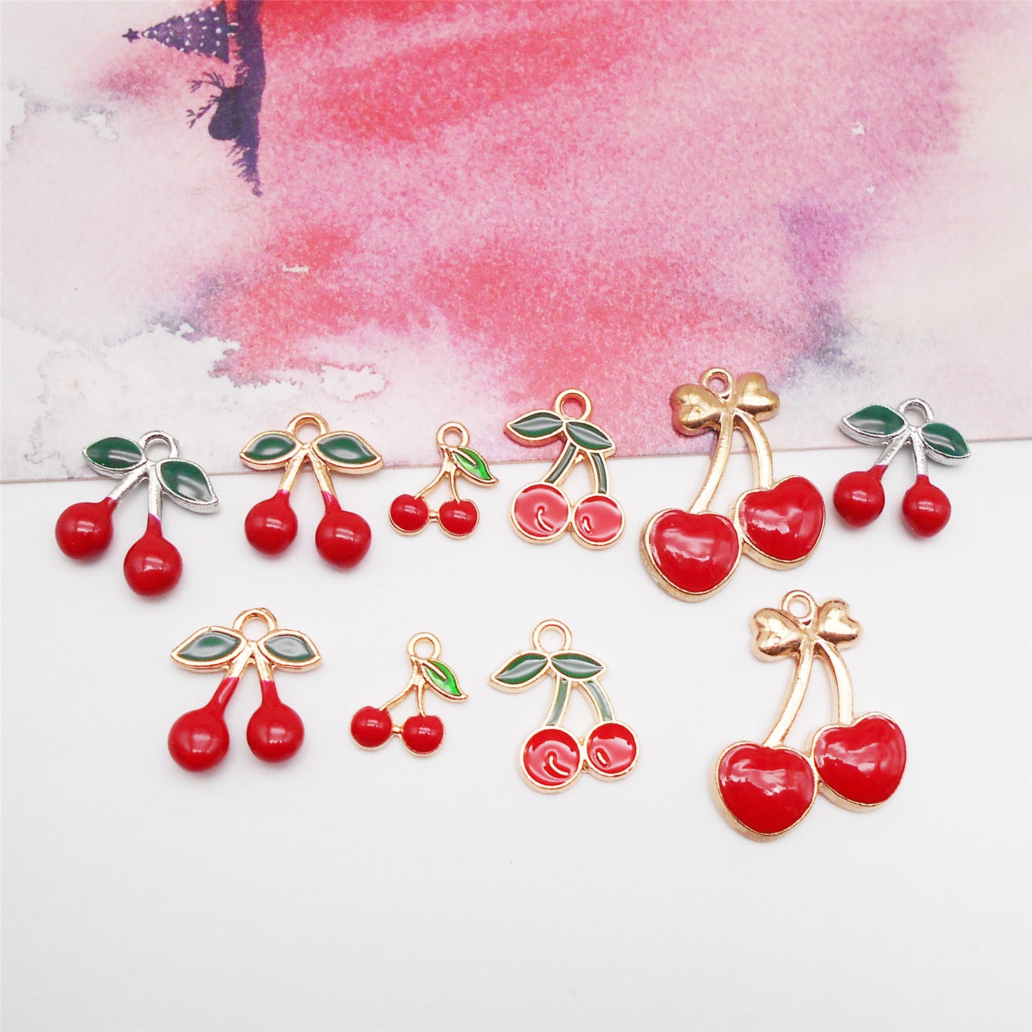 10pcs Enamel Cherry Fruit Charms Pendants for Fashion Jewelry Necklace Bracelet Earring Keychain DIY Craft Accessories