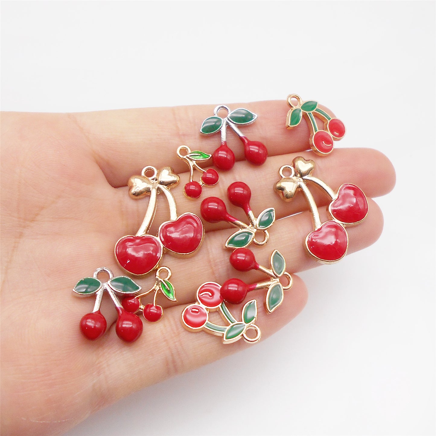 10pcs Enamel Cherry Fruit Charms Pendants for Fashion Jewelry Necklace Bracelet Earring Keychain DIY Craft Accessories