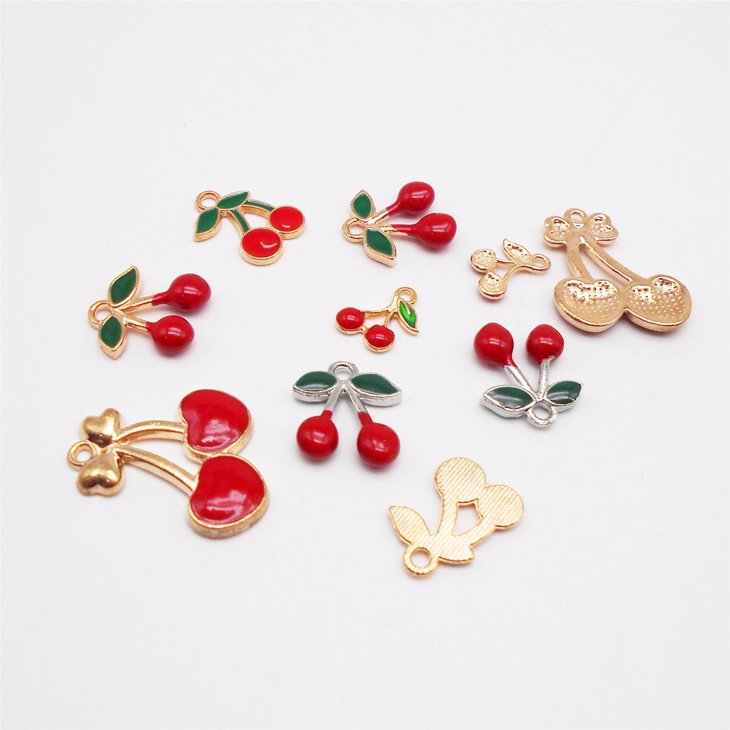 10pcs Enamel Cherry Fruit Charms Pendants for Fashion Jewelry Necklace Bracelet Earring Keychain DIY Craft Accessories