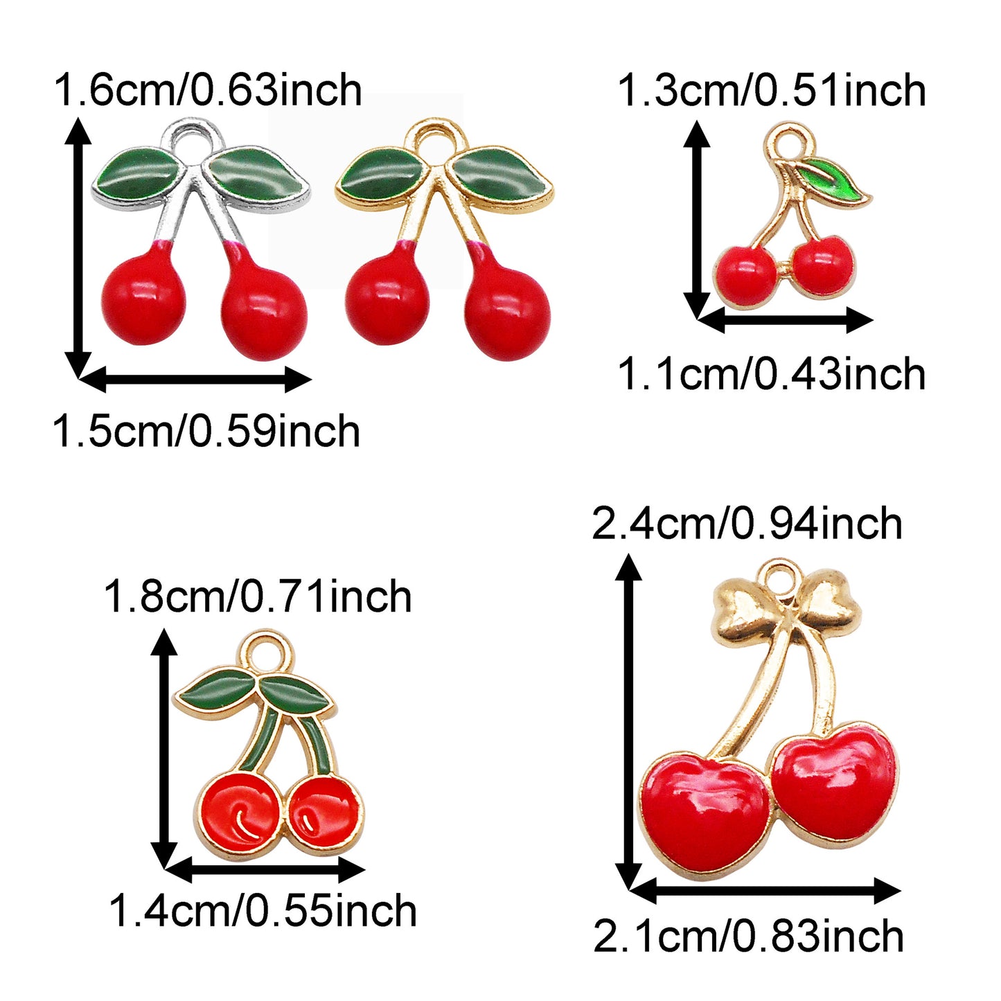 10pcs Enamel Cherry Fruit Charms Pendants for Fashion Jewelry Necklace Bracelet Earring Keychain DIY Craft Accessories