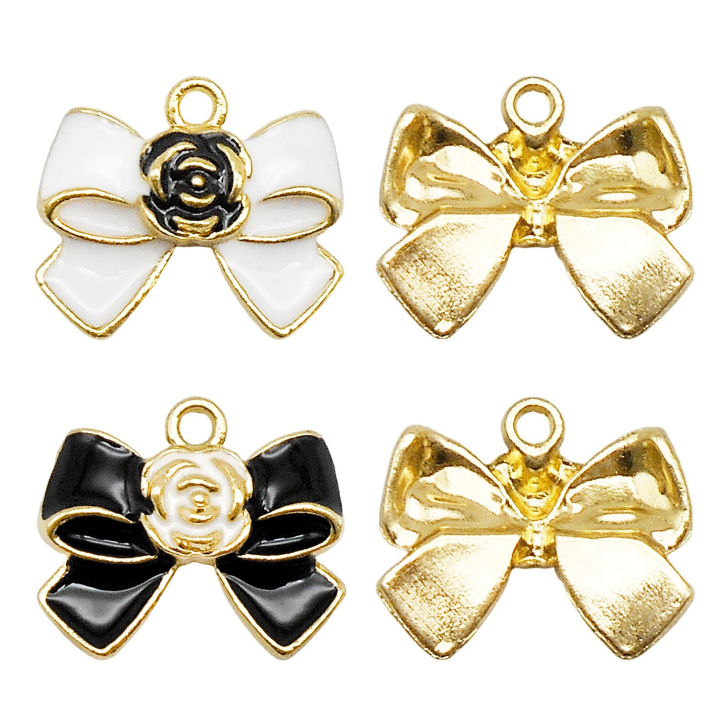 8PCS 17*20mm Black & White Enamel Flower Bow Charms Alloy Bowknot Pendants for Jewelry Necklace Bracelet Earring Making Accessories Keychains Decor DIY Crafts Supplies