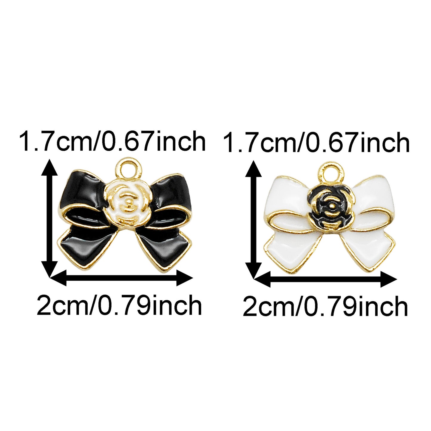 8PCS 17*20mm Black & White Enamel Flower Bow Charms Alloy Bowknot Pendants for Jewelry Necklace Bracelet Earring Making Accessories Keychains Decor DIY Crafts Supplies