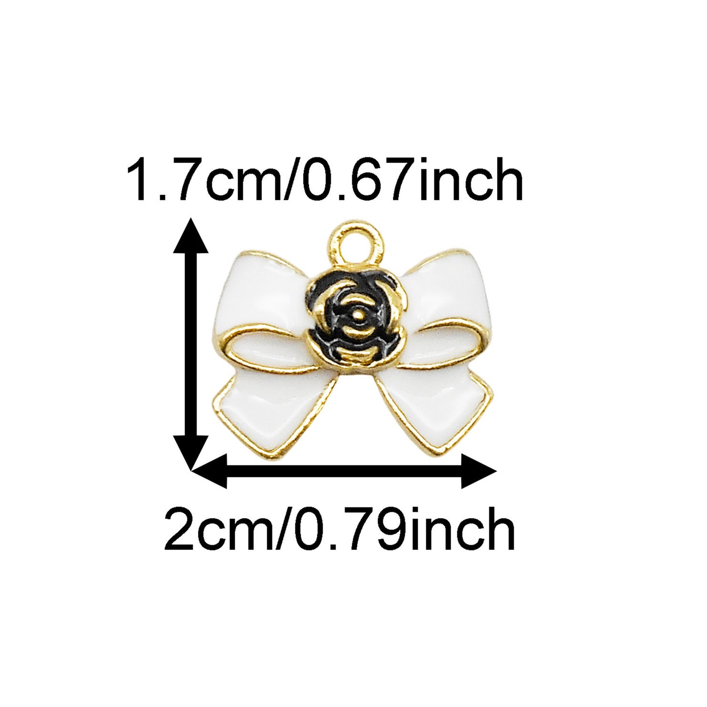 8PCS 17*20mm Black & White Enamel Flower Bow Charms Alloy Bowknot Pendants for Jewelry Necklace Bracelet Earring Making Accessories Keychains Decor DIY Crafts Supplies